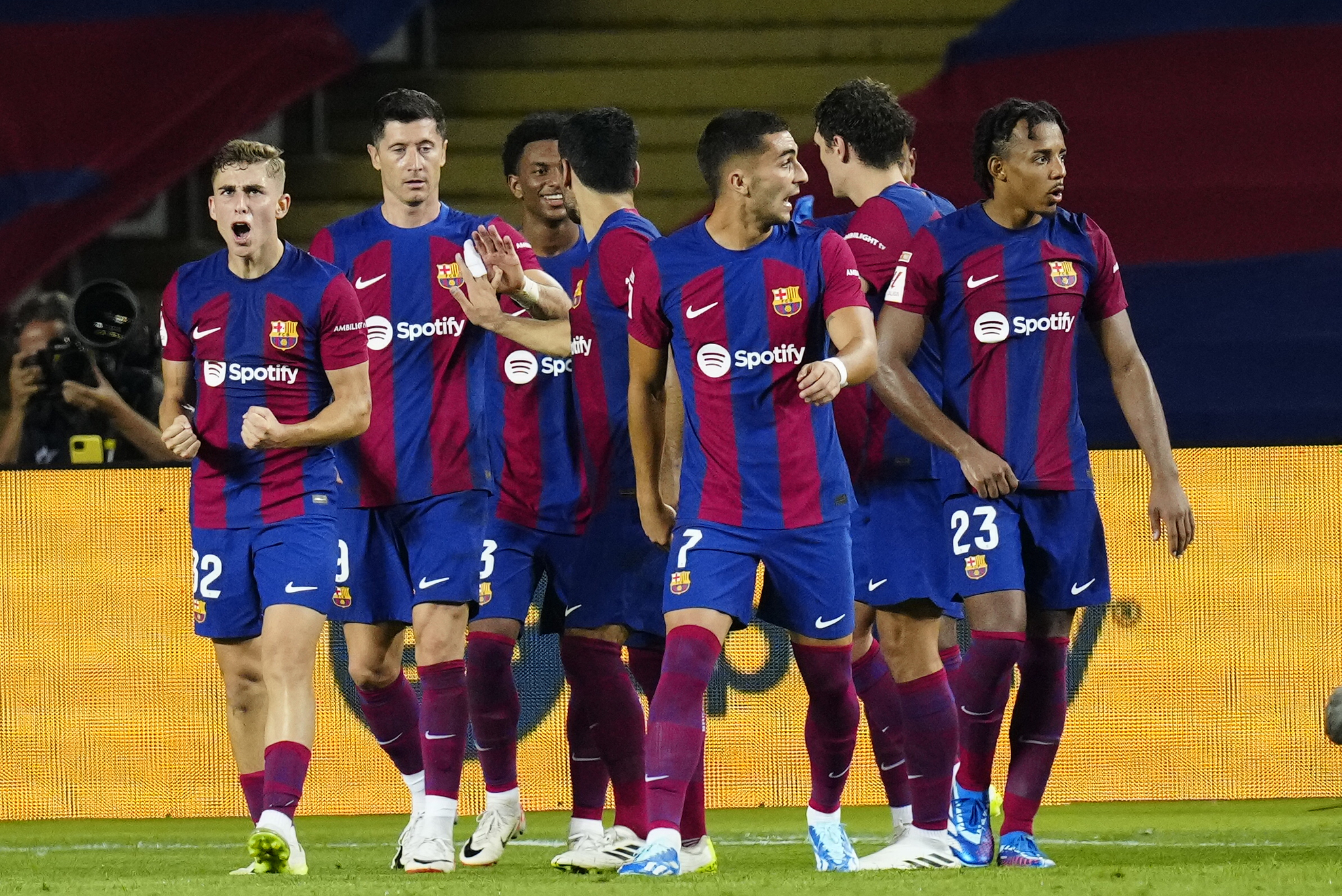 Barcelona celebrate after taking the lead