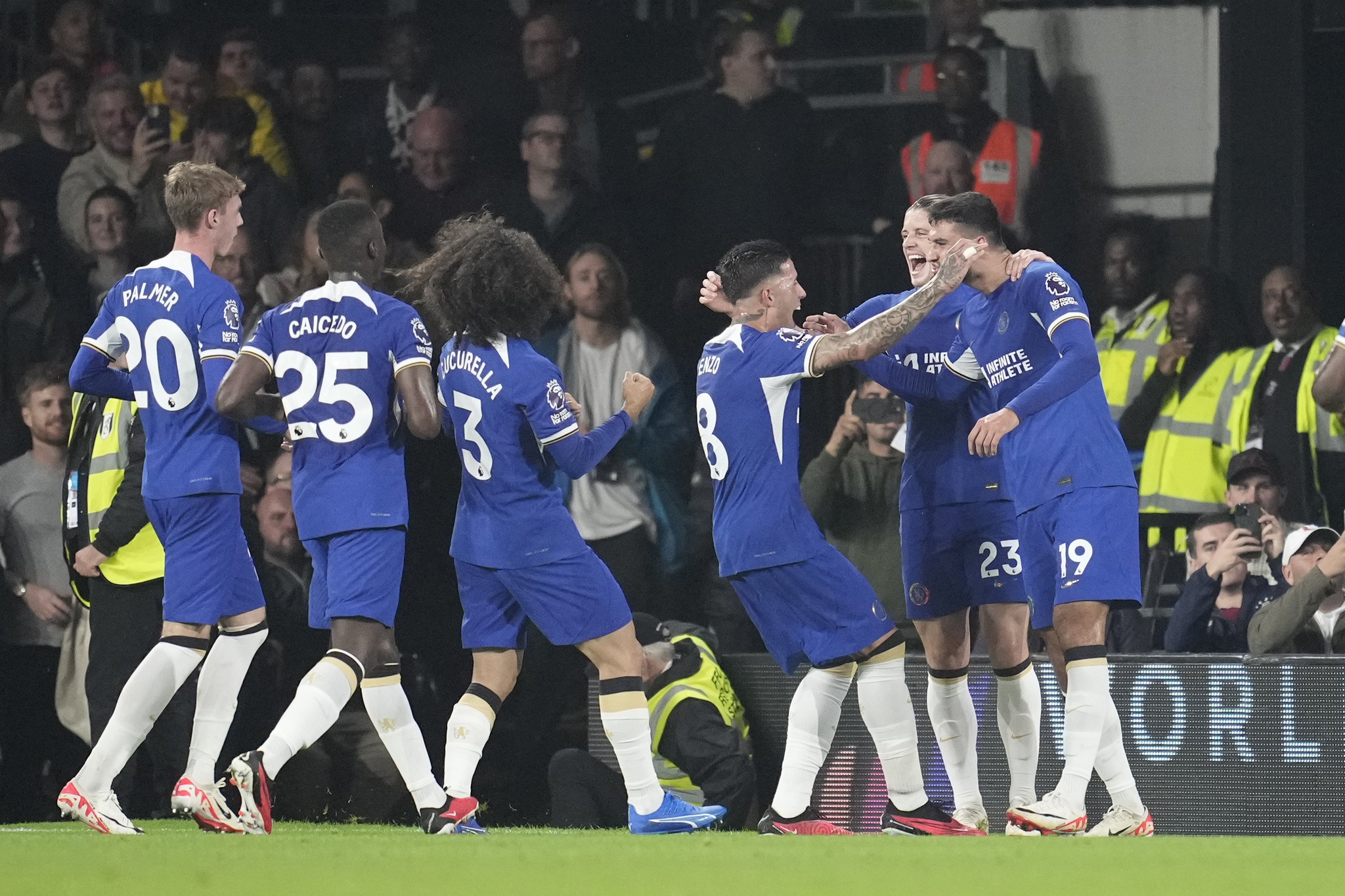 Chelsea celebrate their second goal.