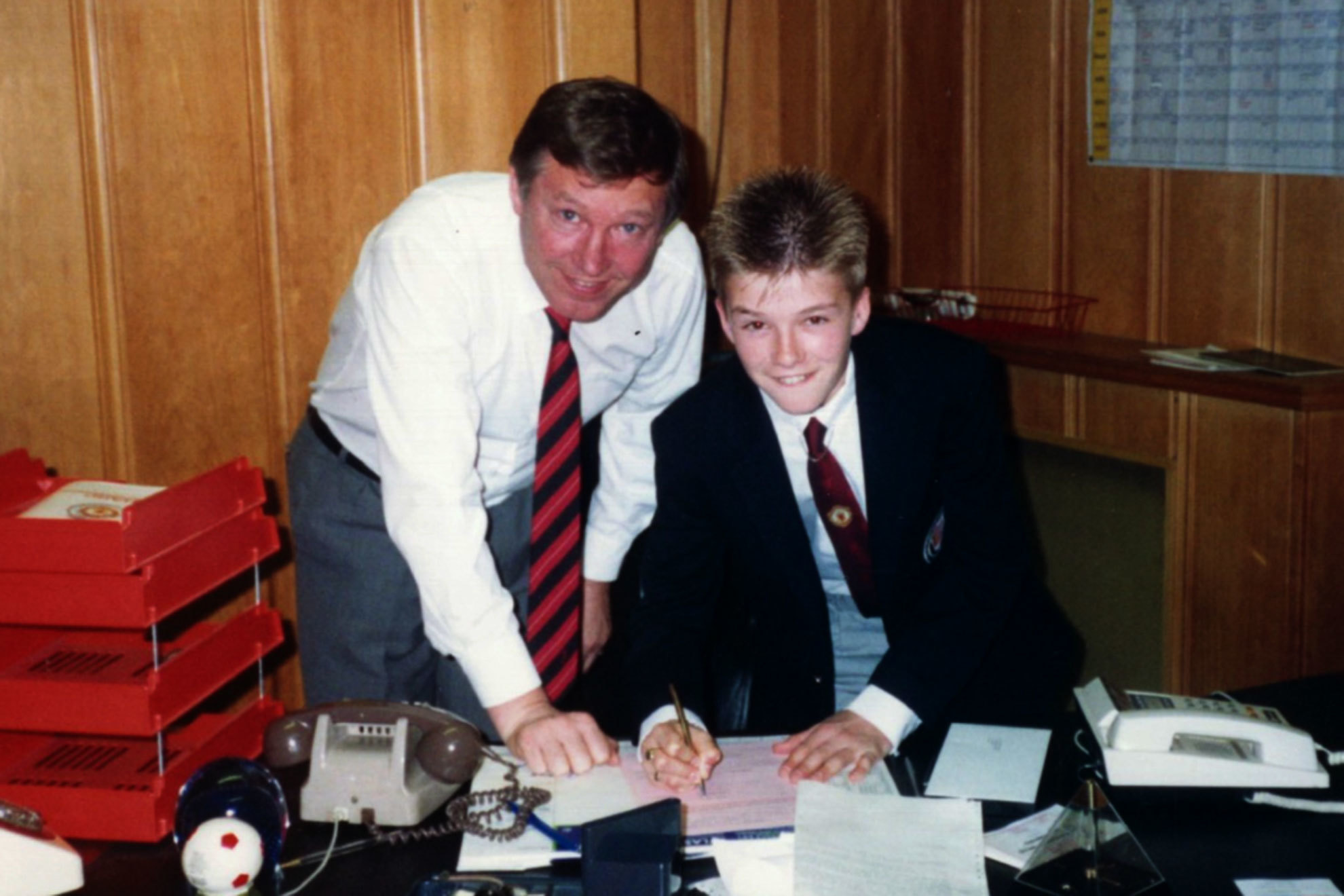 David Beckham junto a Sir Alex Ferguson