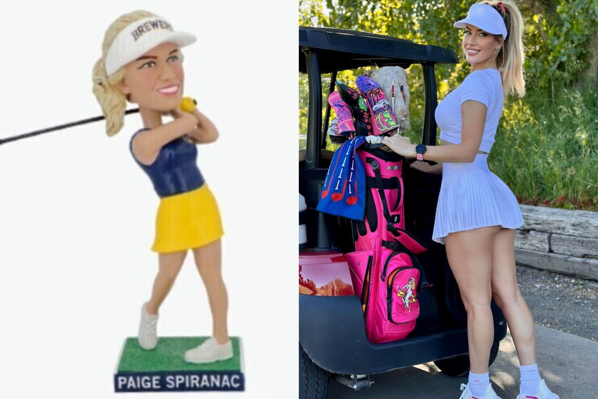 Mashup of Paige Spiranac and her Brewers Bobblehead.