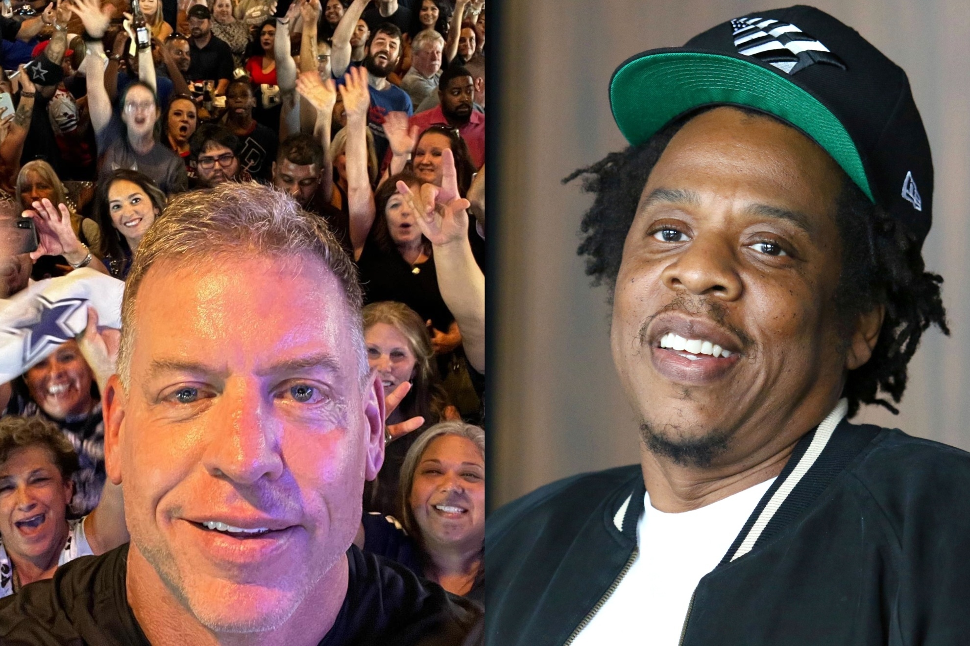 Mashup image of Troy Aikman and Jay-Z