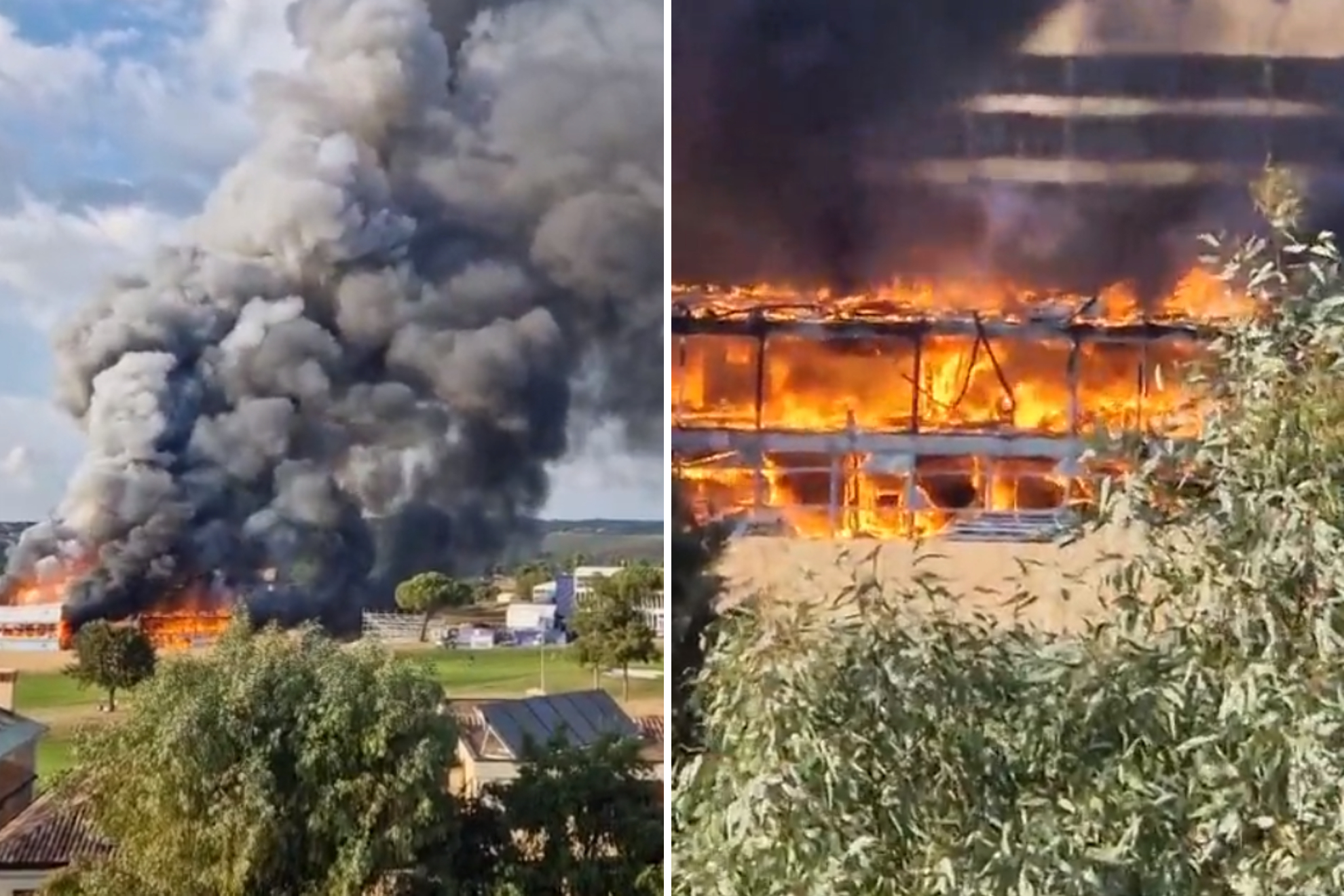 Espectacular incendio en las gradas del campo de la Ryder Cup en ROma