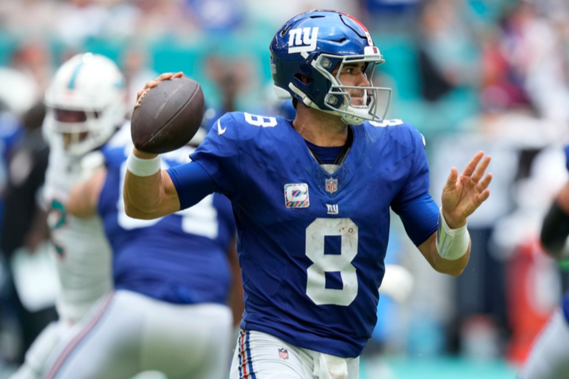 Daniel Jones suffered a neck injury against the Dolphins
