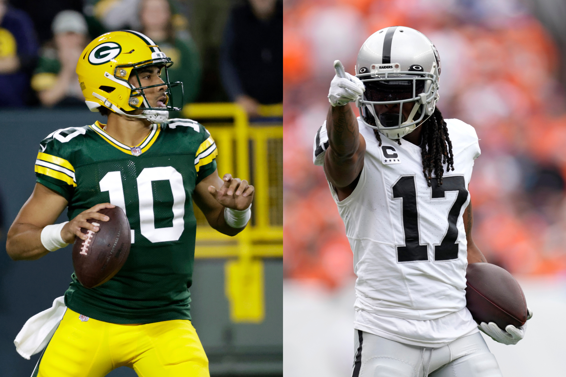 Will Davante Adams (right) and the Raiders get one over on Jordan Love (left) and the Packers?
