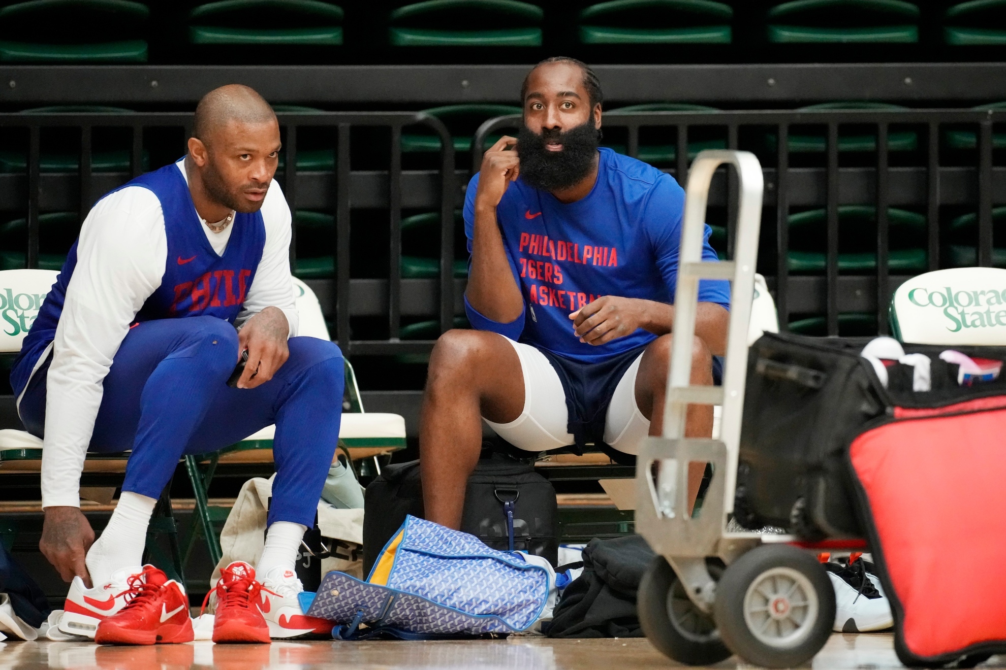 James Harden and PJ Tucker during the 76ers proctice