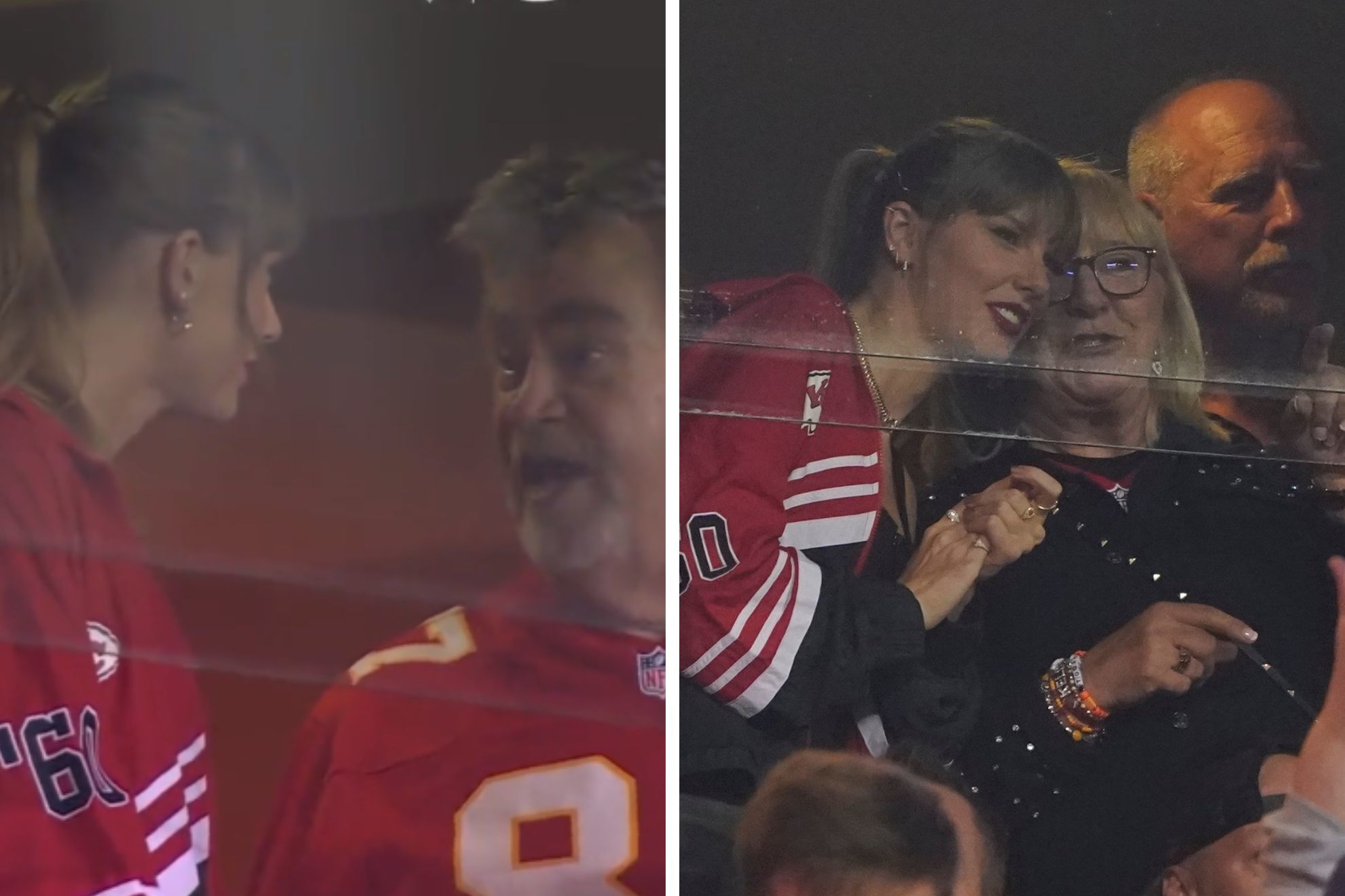 Taylor Swift bonds with Travis Kelce's dad while wearing a special Chiefs jacket