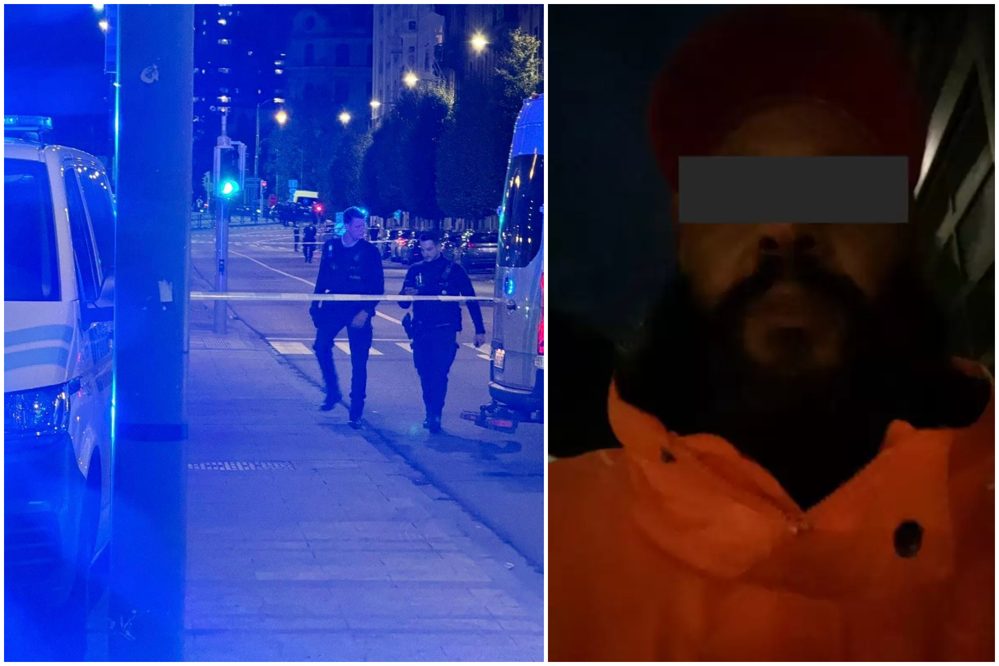 En la imagen, el cordón policial en Bruselas y el presunto autor del atentado.