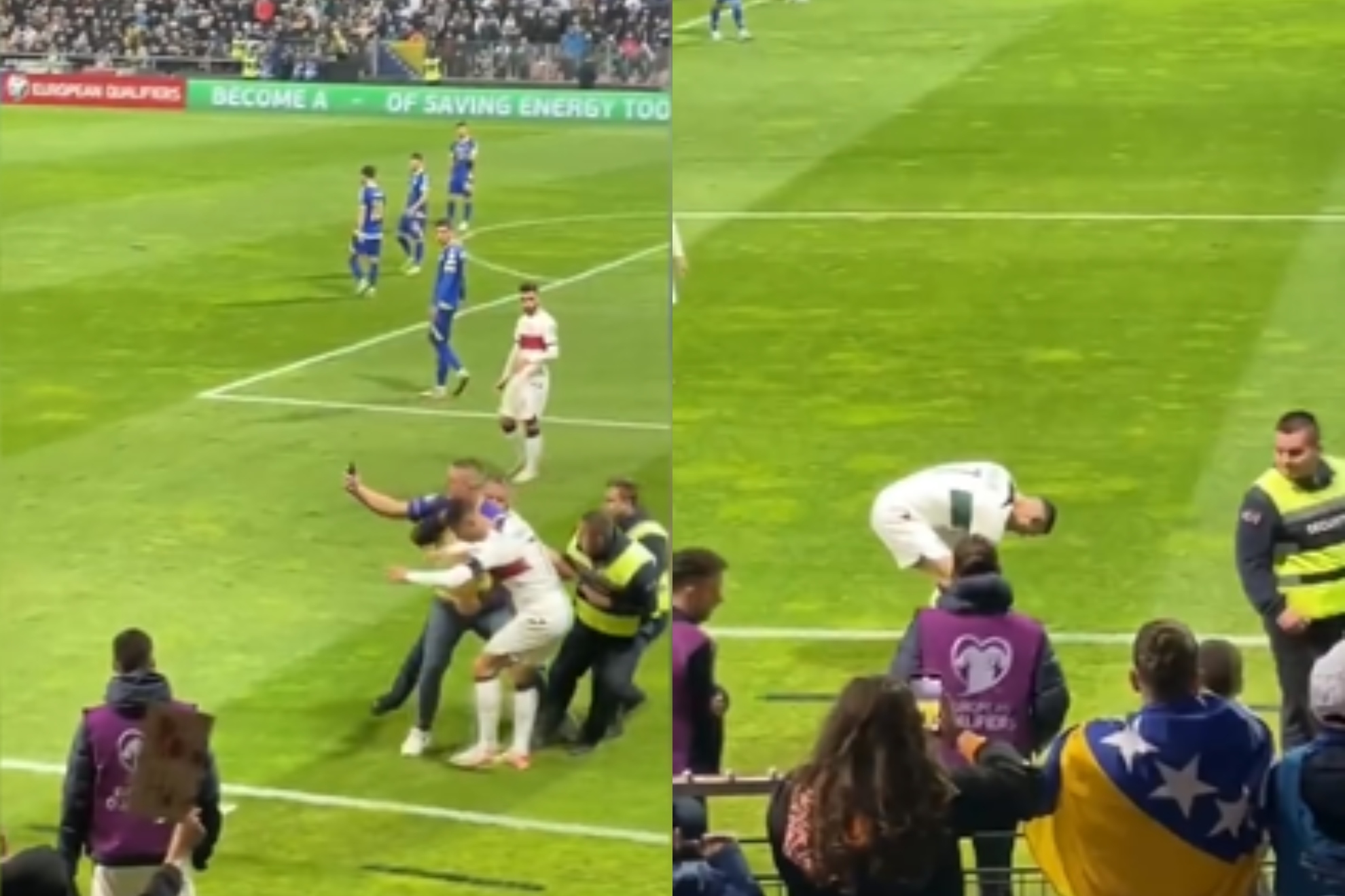Un fan salta al campo para abrazar a Cristiano y sin querer... ¡Le pega un pisotón!