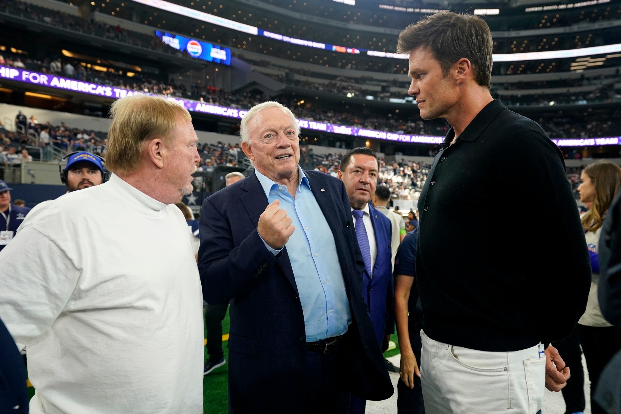 Tom Brady with the Raiders and Cowboys' owners