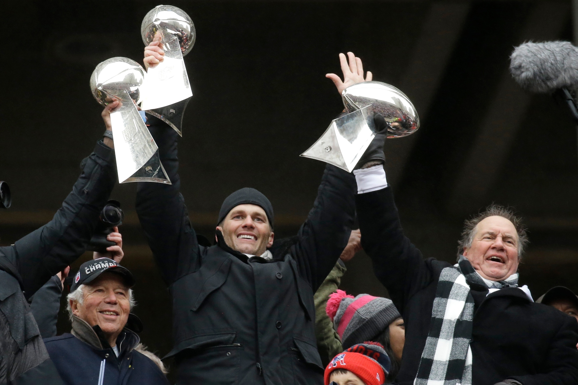 Robert Kraft, Tom Brady and Bill Belichick celebrate another Super Bowl win.