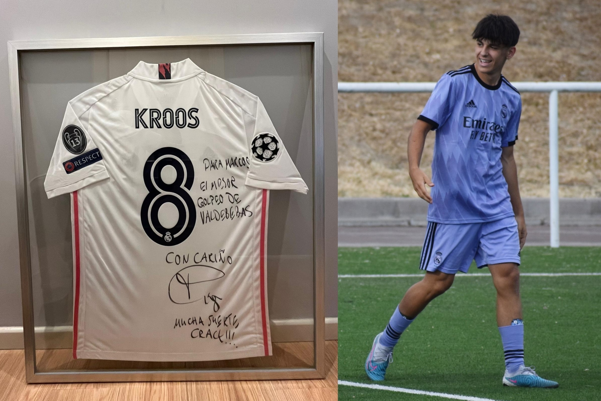 La dedicatoria de Kroos a Marcos Viega y el jugador, en un partido