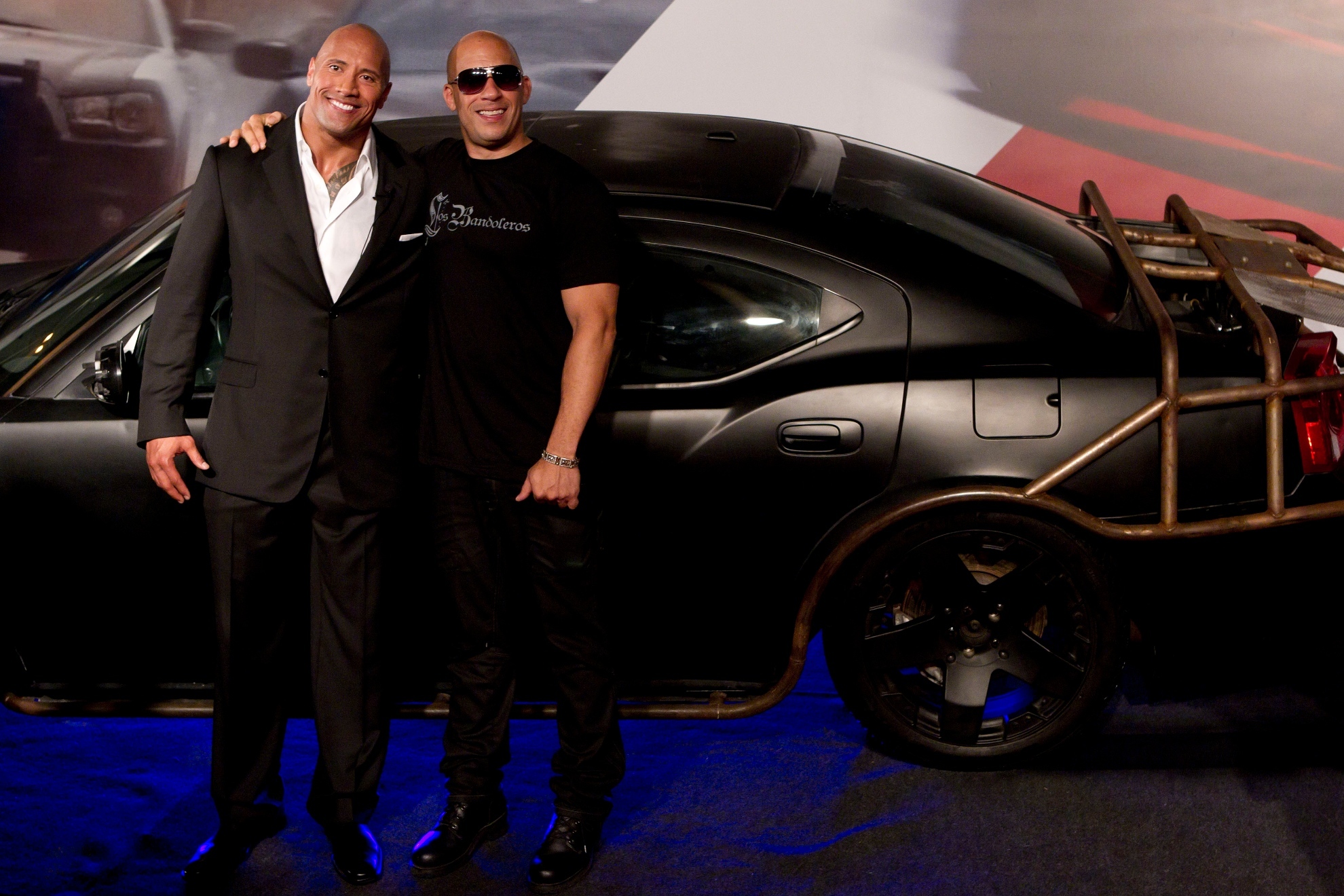 Image of Dwayne Johnson and Vin Diesel at a Fast 8 Premiere