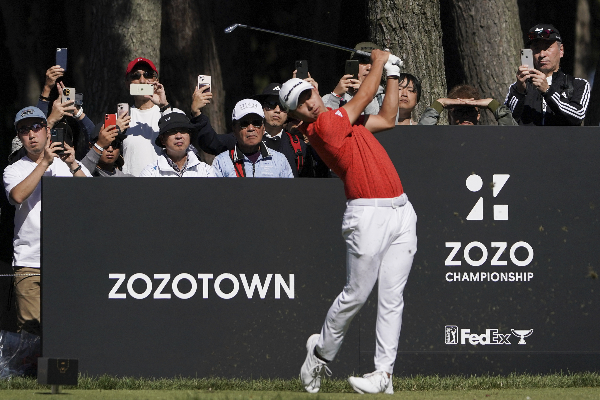 Collin Morikawa of the United States hits his tee shot on the second hole in the final round of the PGA Tour Zozo Championship