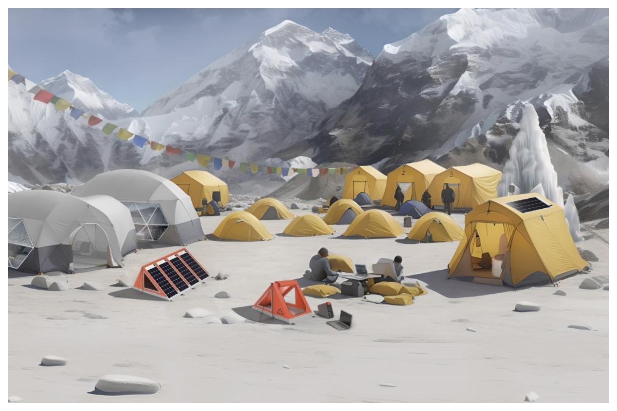 Recreación virtual del futuro campo base sostenible del Everest