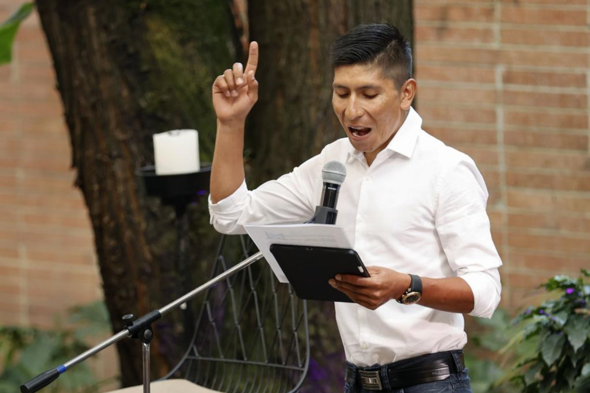 Nairo Quintana, durante una rueda de prensa  que ofreci en Bogot.