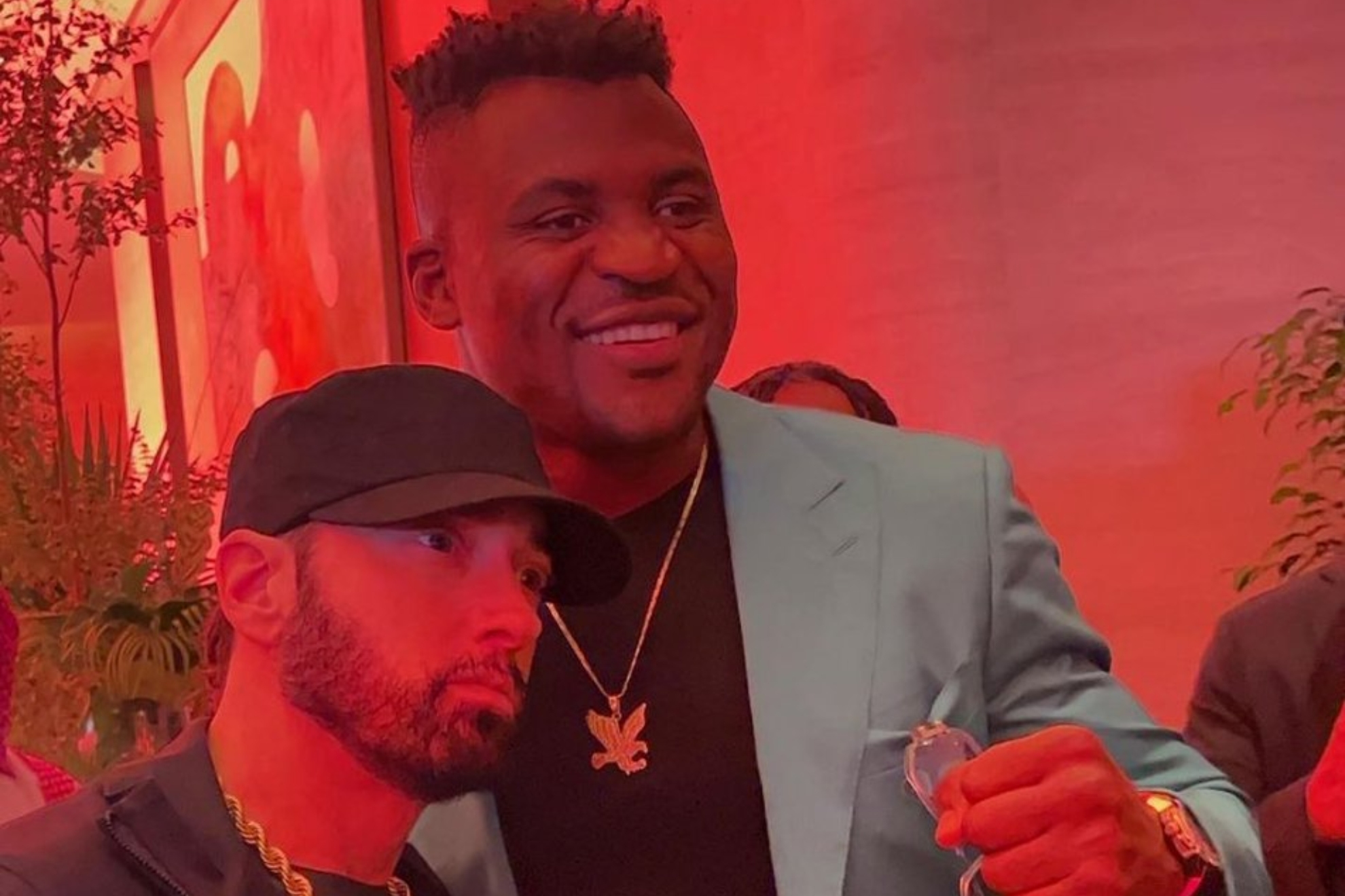Eminem poses for a picture with Francis Ngannou