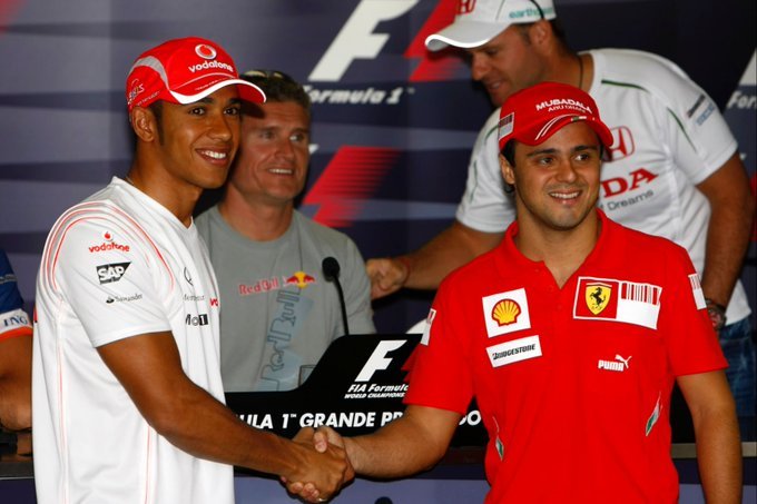 Hamilton y Massa, en la víspera de la carrera que decidió el título en 2008.