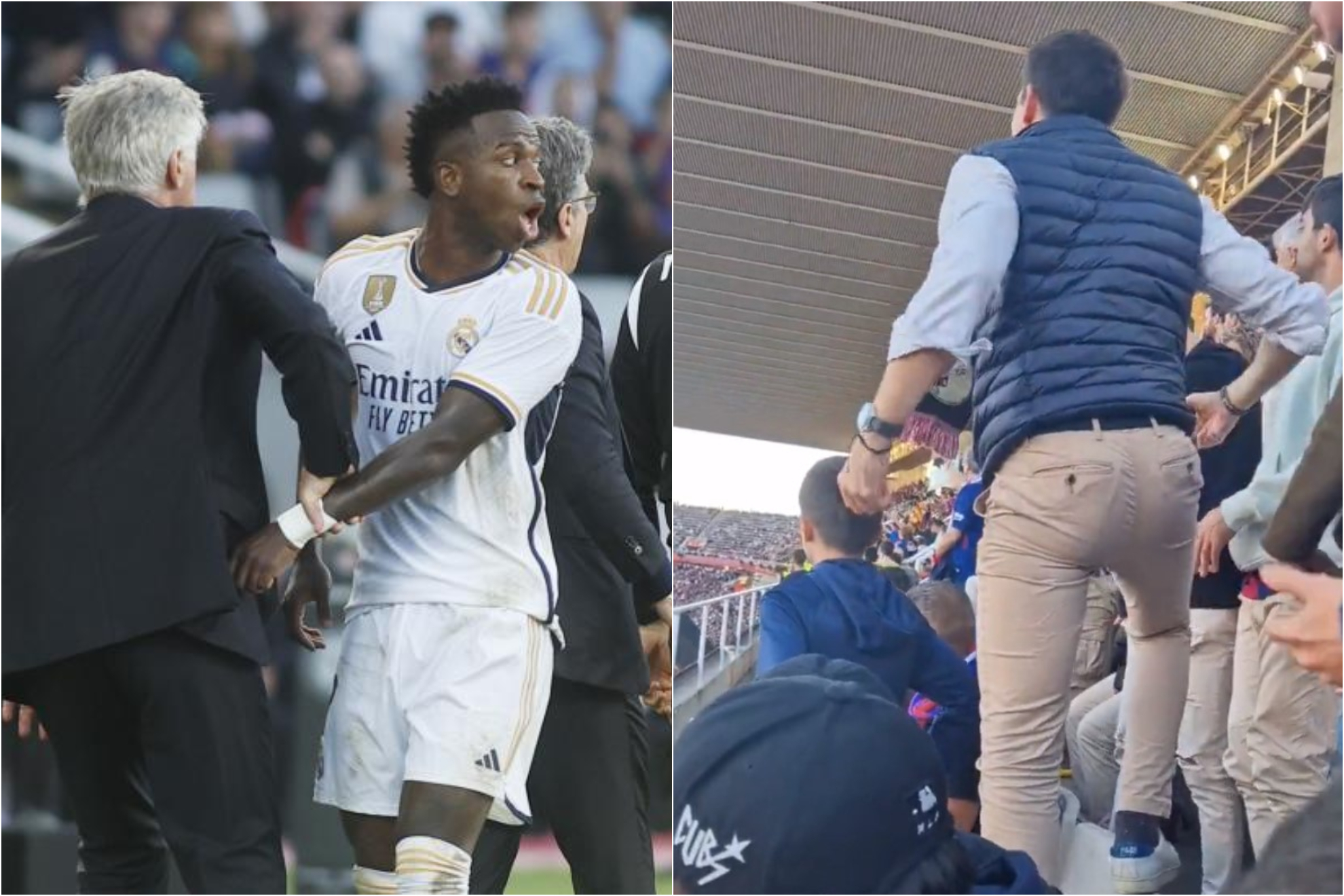Racist insults and throwing an object that looks like a banana at Vinicius from the stands: F***ing monkey, f***ing monkey