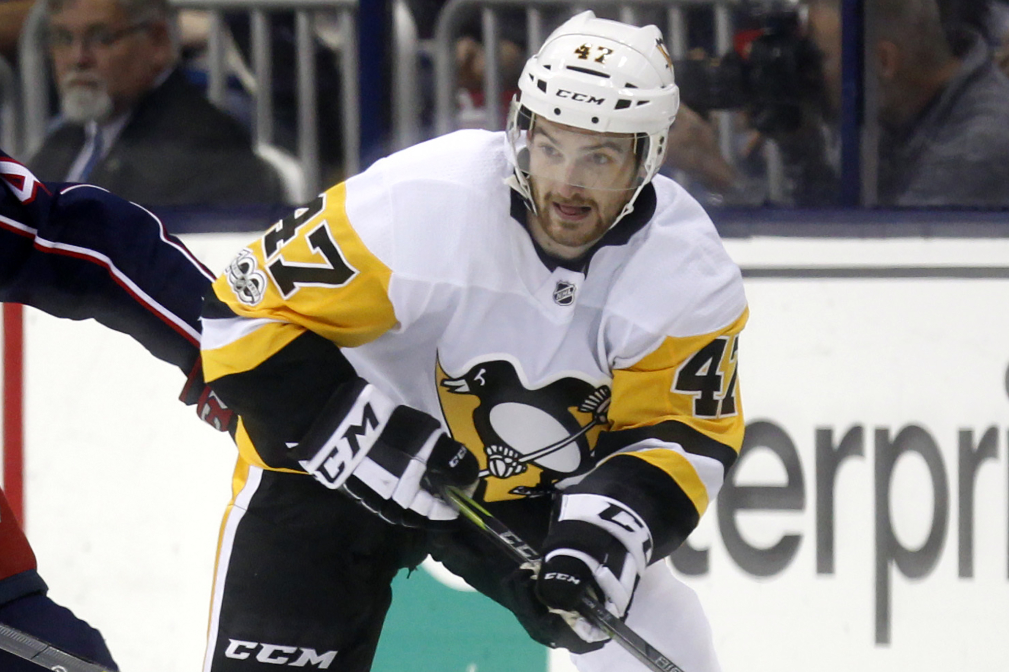 Pittsburgh Penguins forward Adam Johnson in action during an NHL hockey game in Columbus