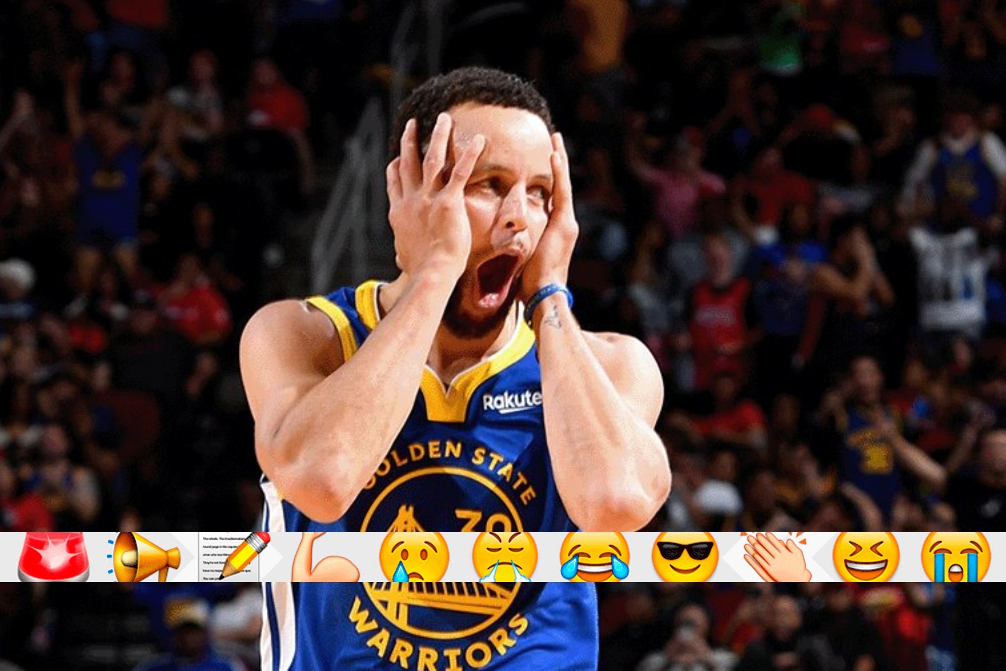 Curry celebrates a triple.