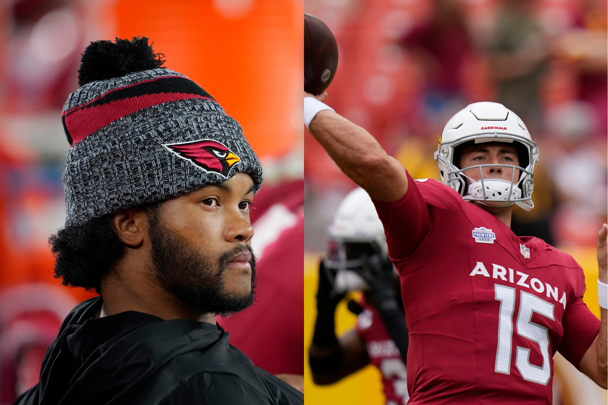 Kyler Murray (left) or Clayton Tune (right) will start in Cleveland next Sunday.
