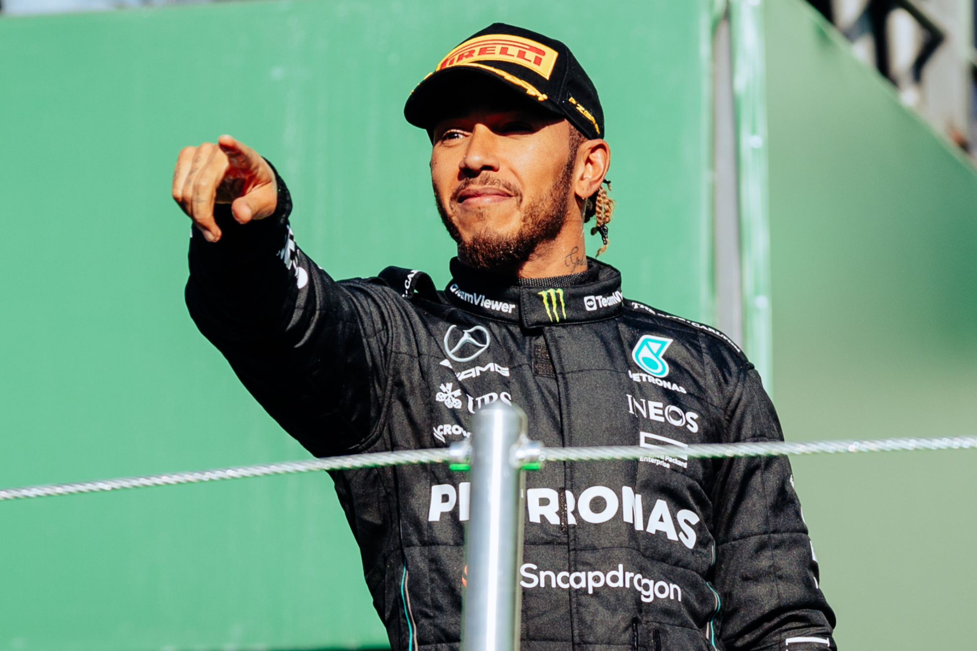 Hamilton, en el podio de México.
