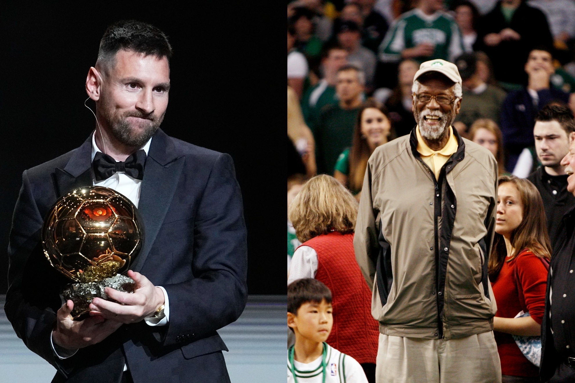 Mashup image of Lionel Messi and Bill Russell