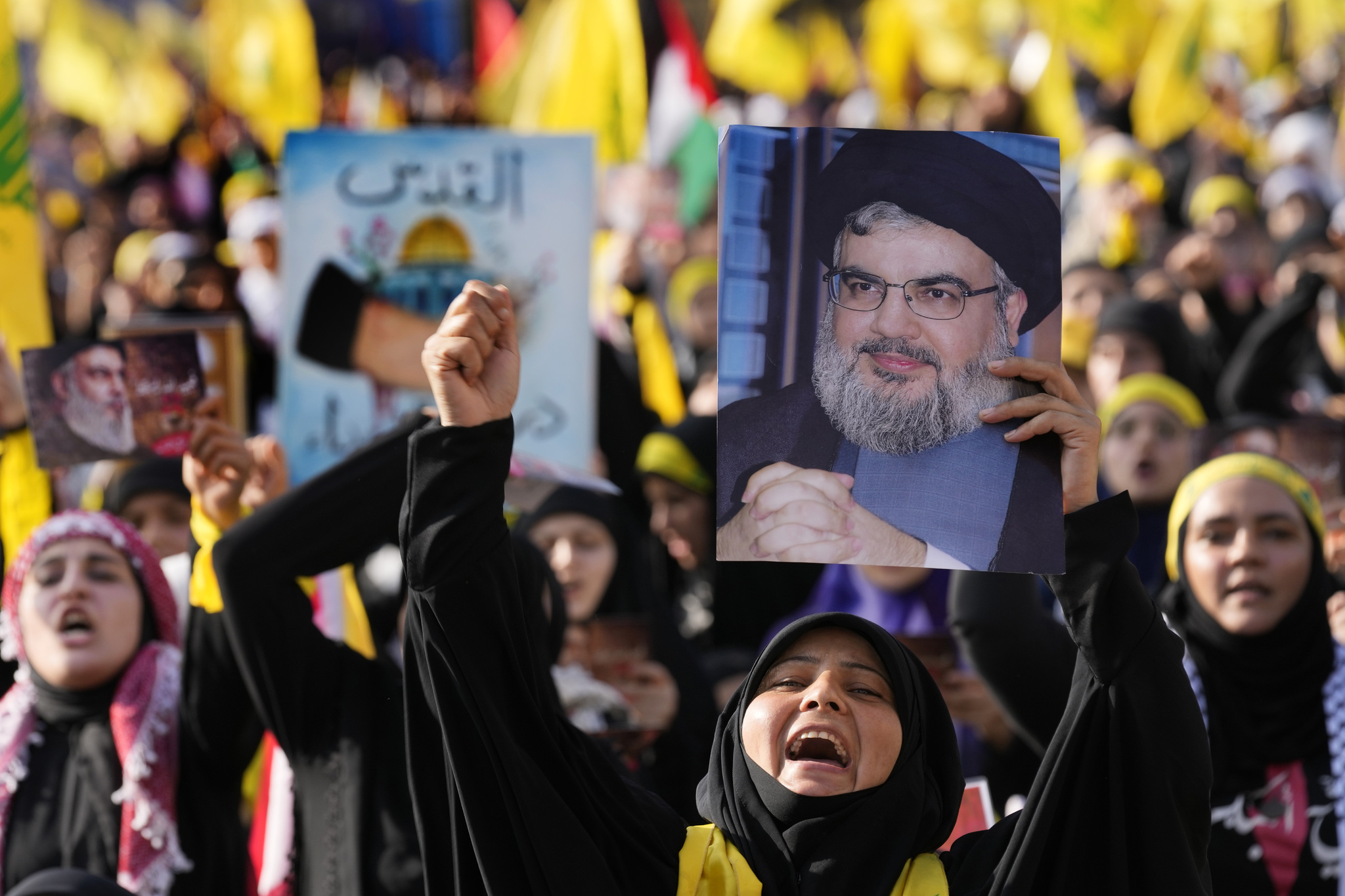 Supporters of the Iranian-backed Hezbollah group