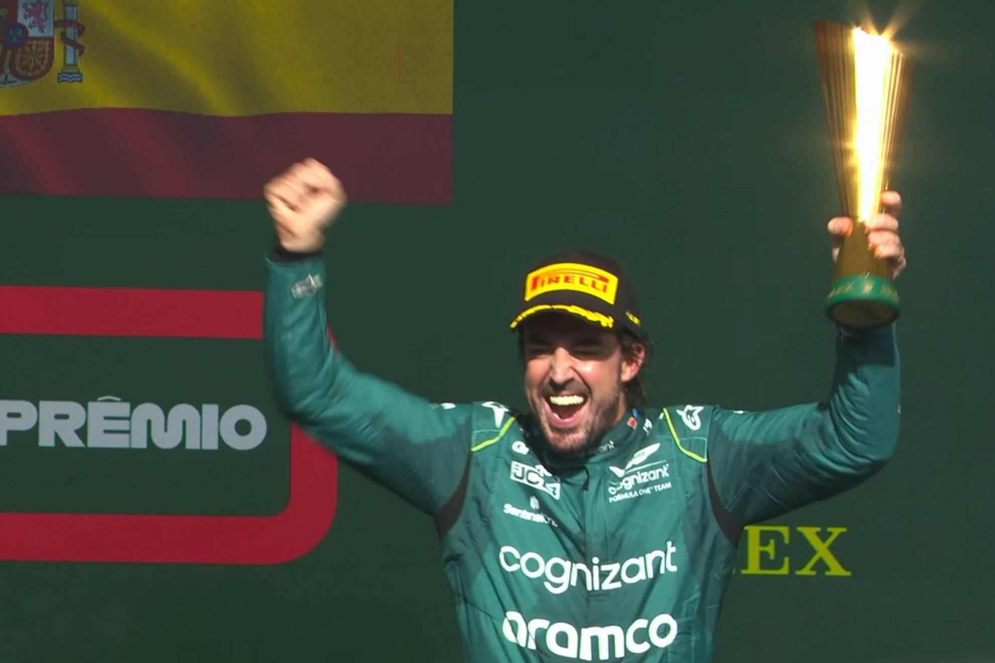 Alonso celebrates his podium