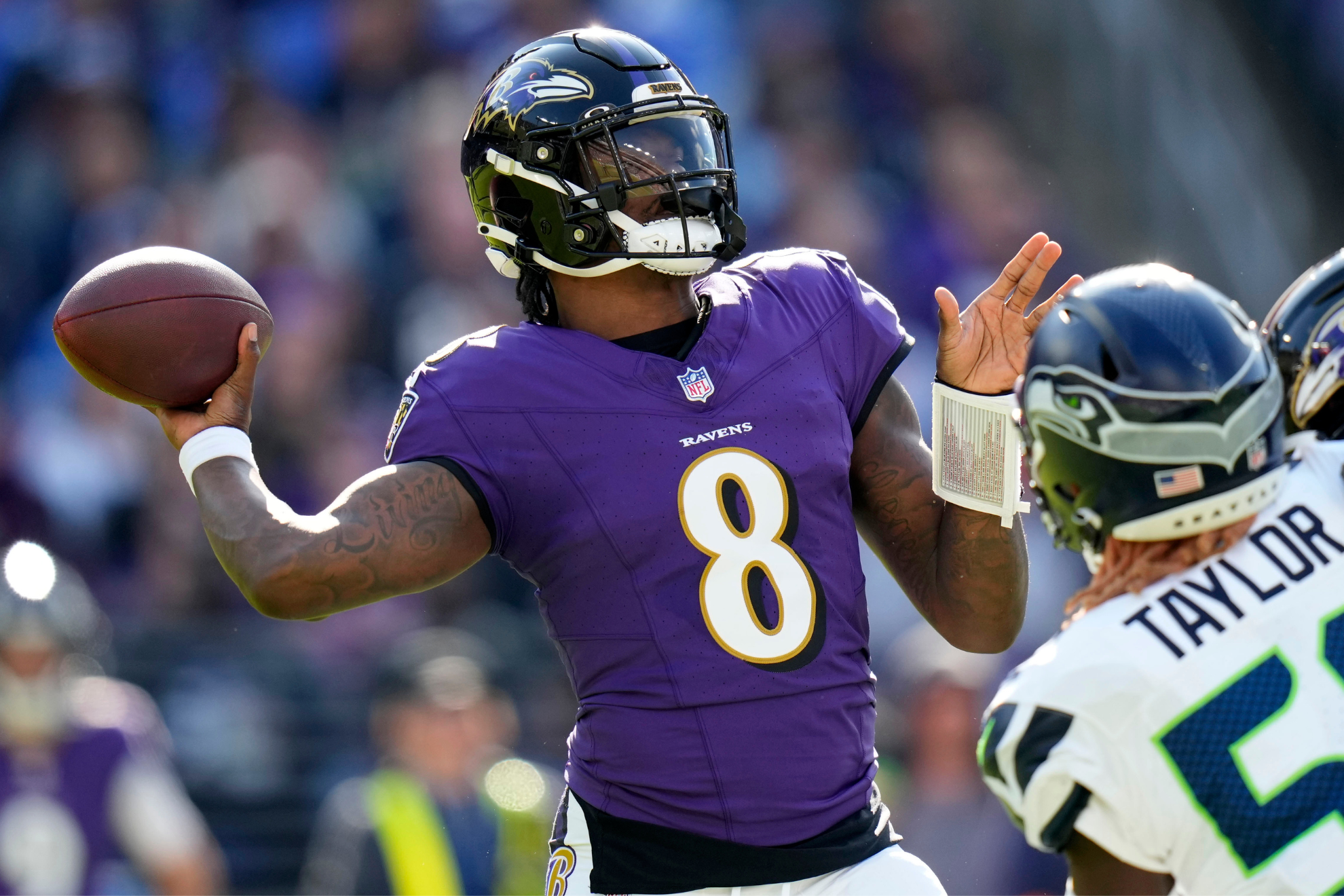 Lamar Jackson has thrown nine touchdowns to three interceptions while leading the NFL in completion rate.