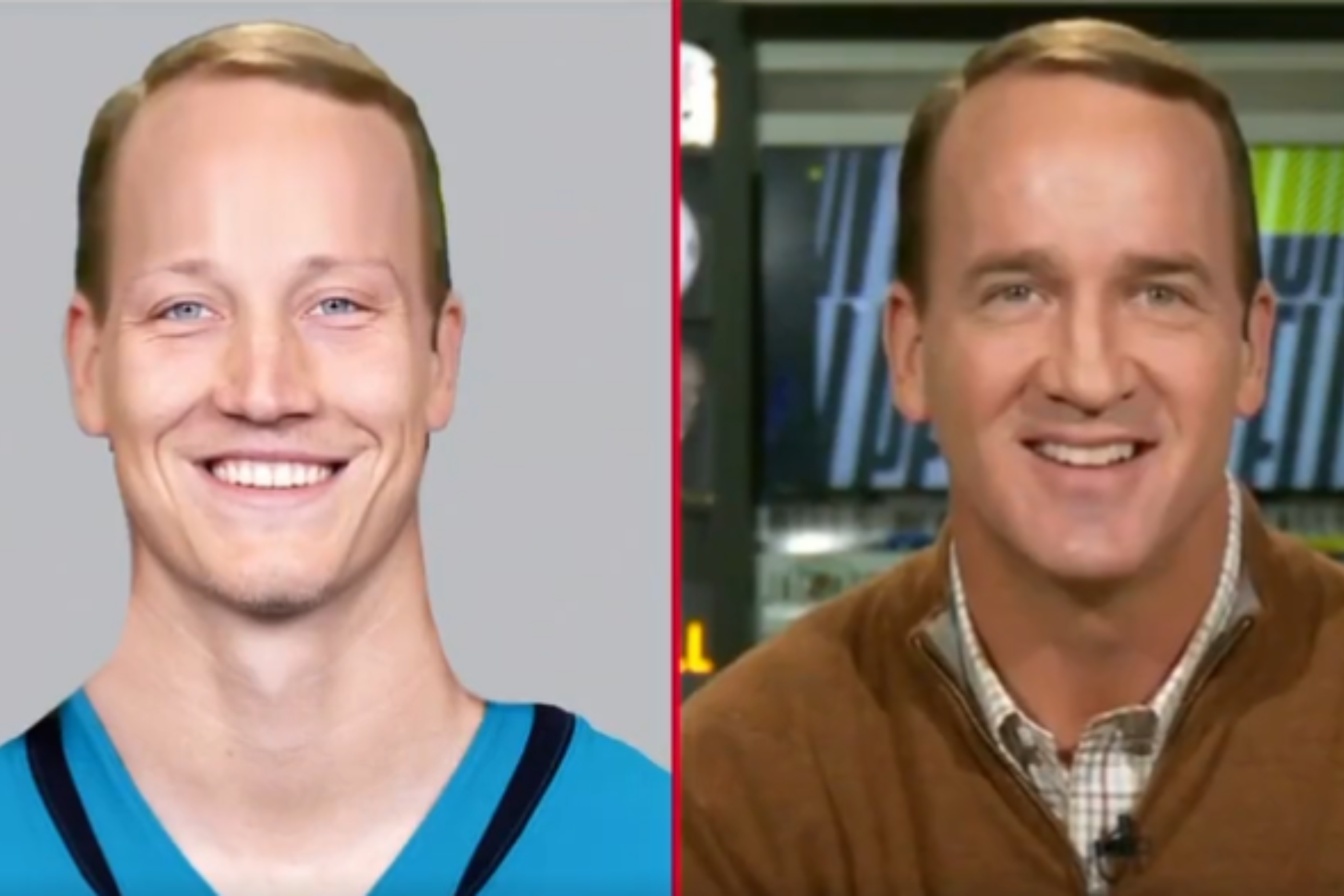 The Trevor Lawrence-Peyton Manning mashup shown on the "Manningcast".