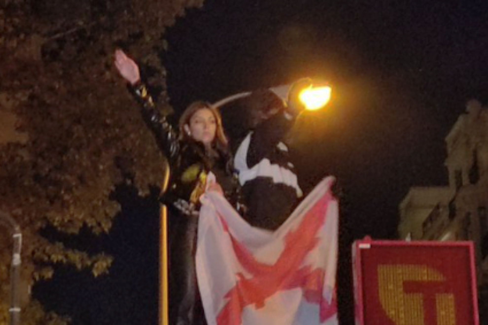 La falangista Isabel Peralta, abucheada por manifestantes en Ferraz tas realizar el saludo nazi.