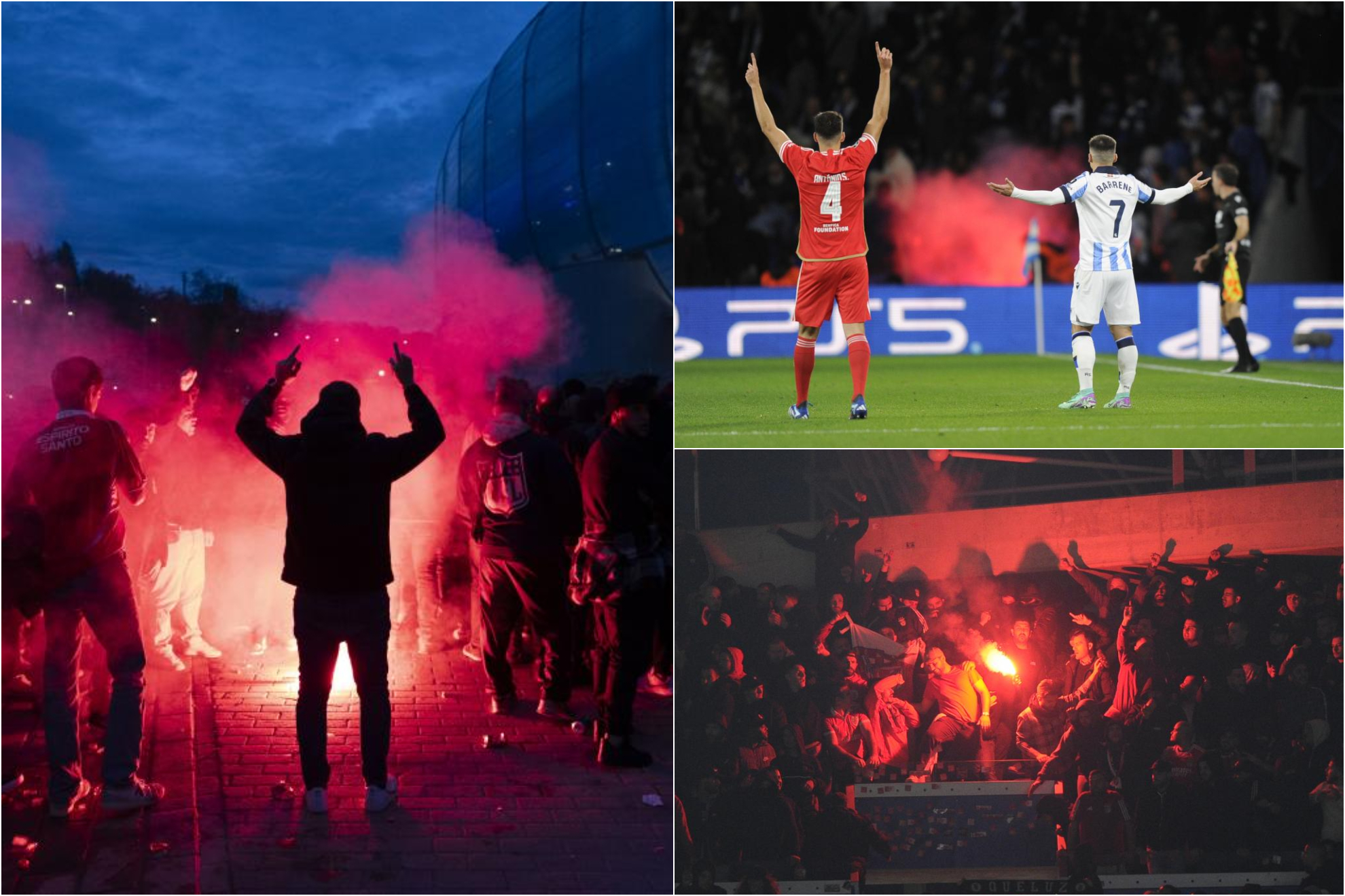 Las bengalas de la vergüenza en el Real Sociedad - Benfica: violencia fuera del estadio y lío dentro