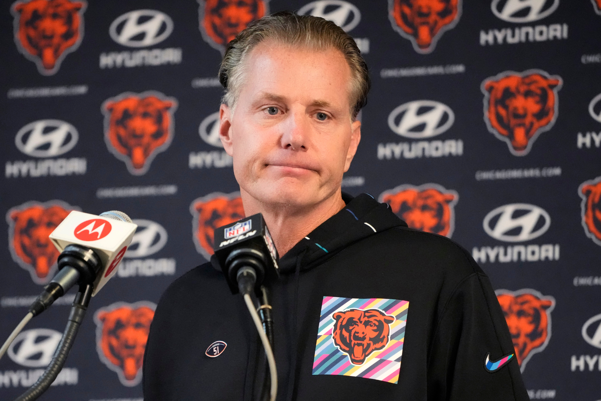Matt Eberflus at a Chicago Bears press conference.