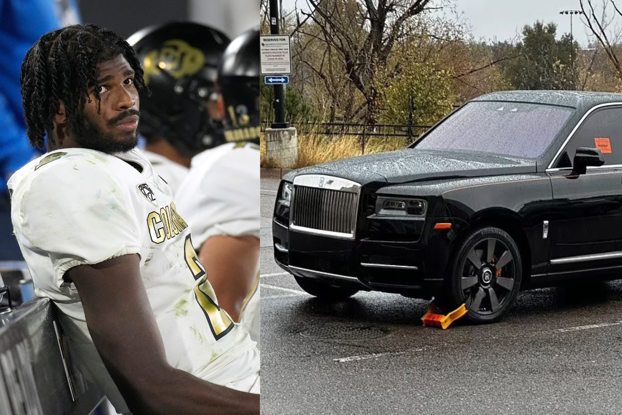 Shedeur Sanders and his booted car.