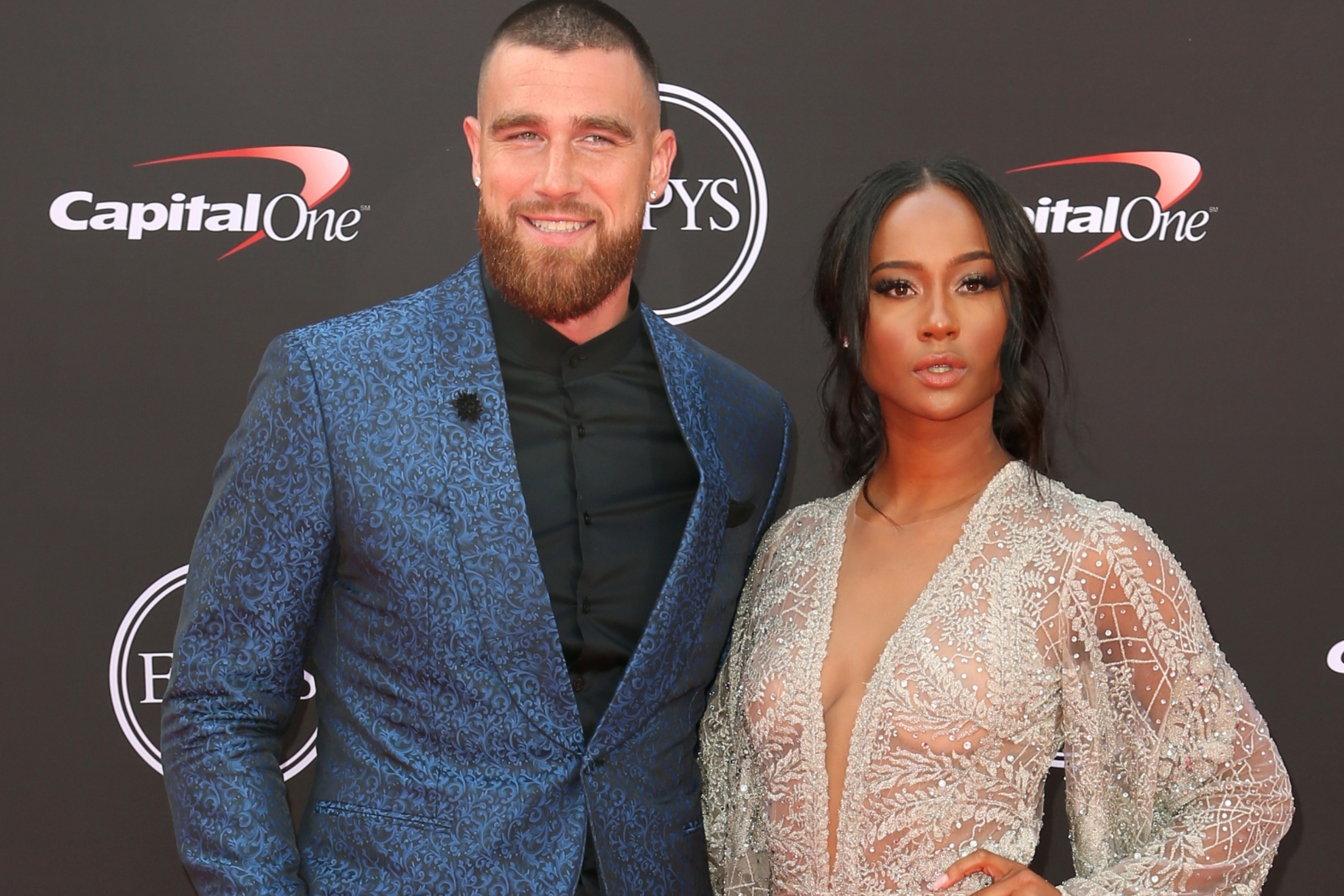 Kansas City Chiefs Travis Kelce and Kayla Nicole arrive at the ESPY Awards in 2018.