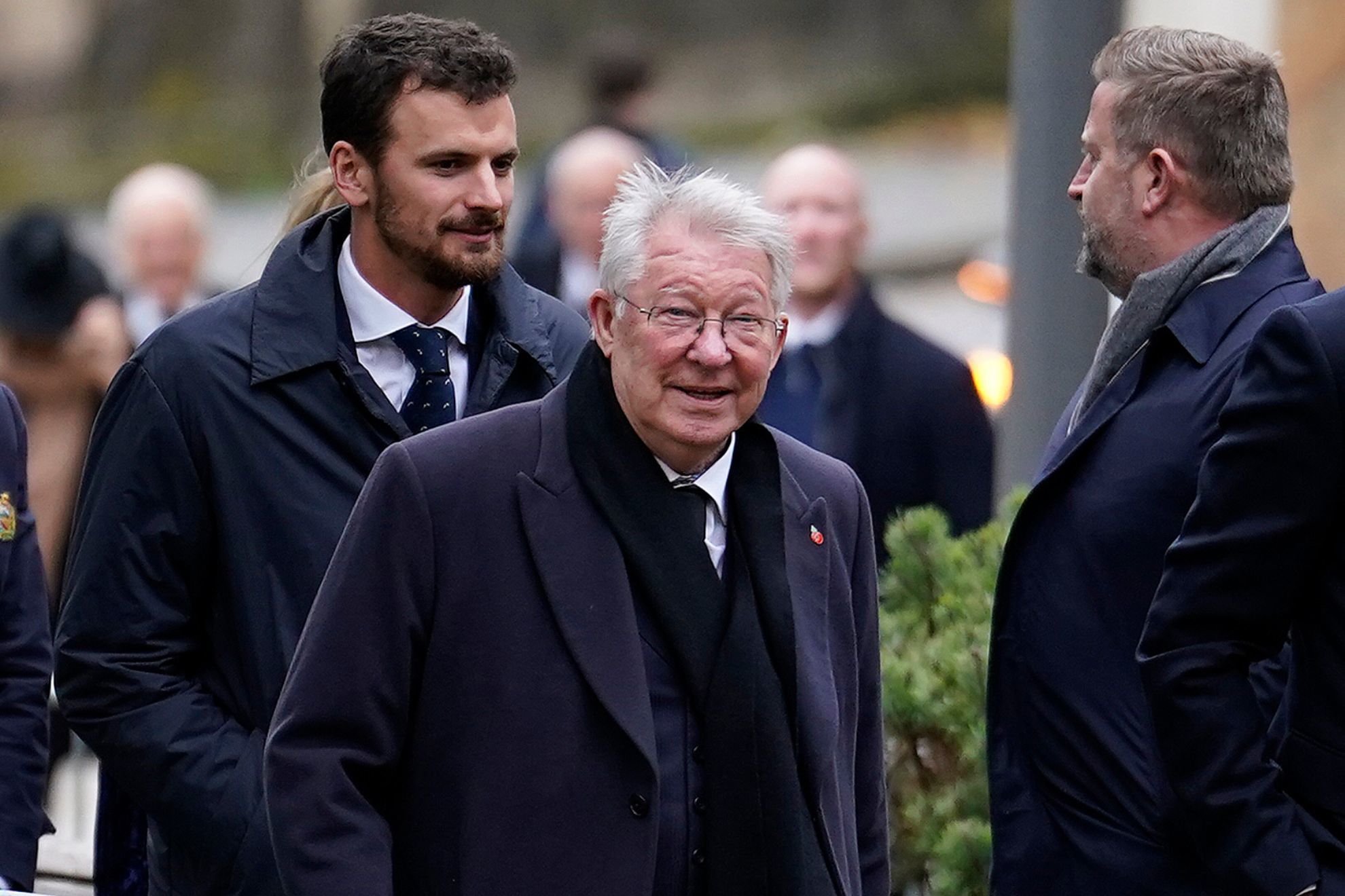 Alex Ferguson arrives for the funeral of English soccer icon Bobby Charlton in Manchester