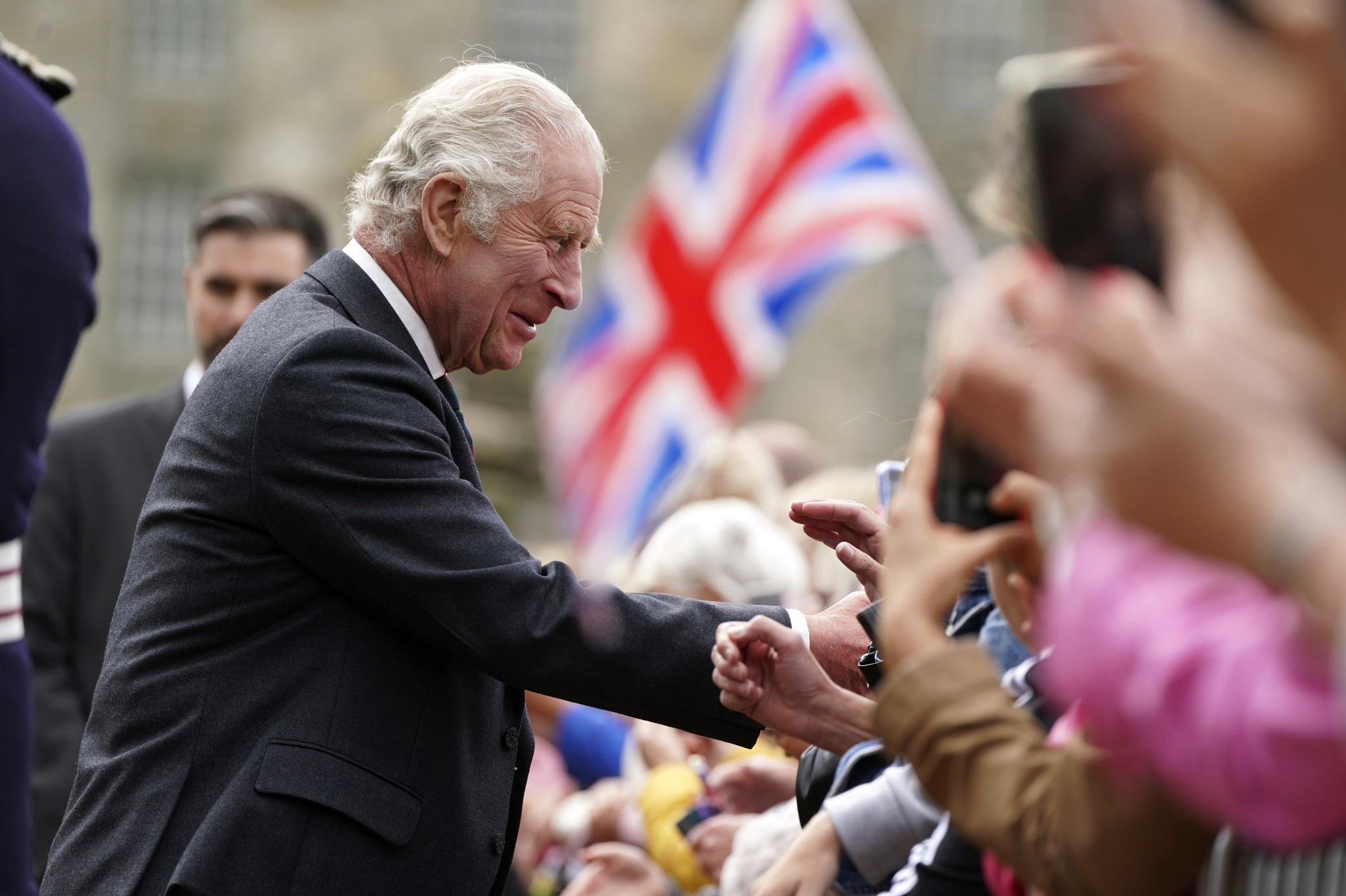 Britain's King Charles III meets members of the public during his visit to Kinneil House in Edinburgh.