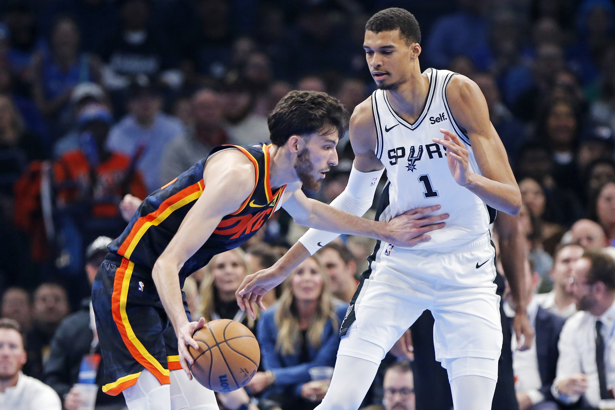 The Thunder's Chet Holmgren and Spurs' Victor Wembanyama faced off for the first time on Tuesday night.