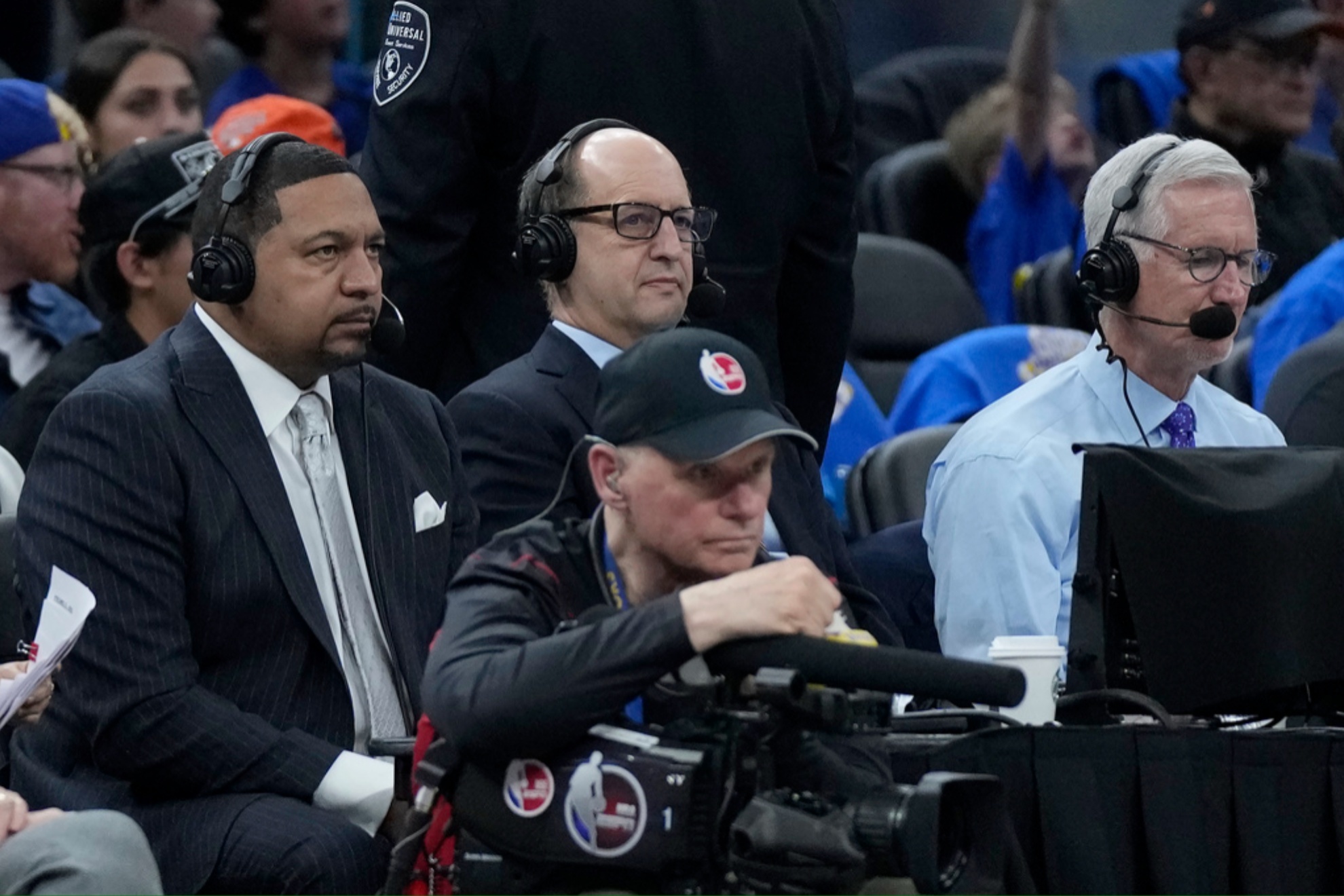 Mark Jackson, Jeff Van Gundy, and Mike Green in the booth.