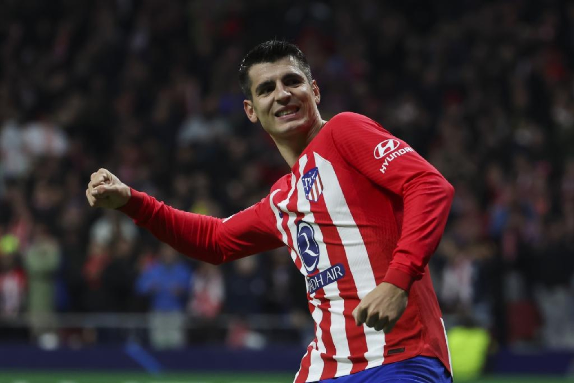 Morata celebra un gol con el Atlético, equipo con el que lleva 49 goles.