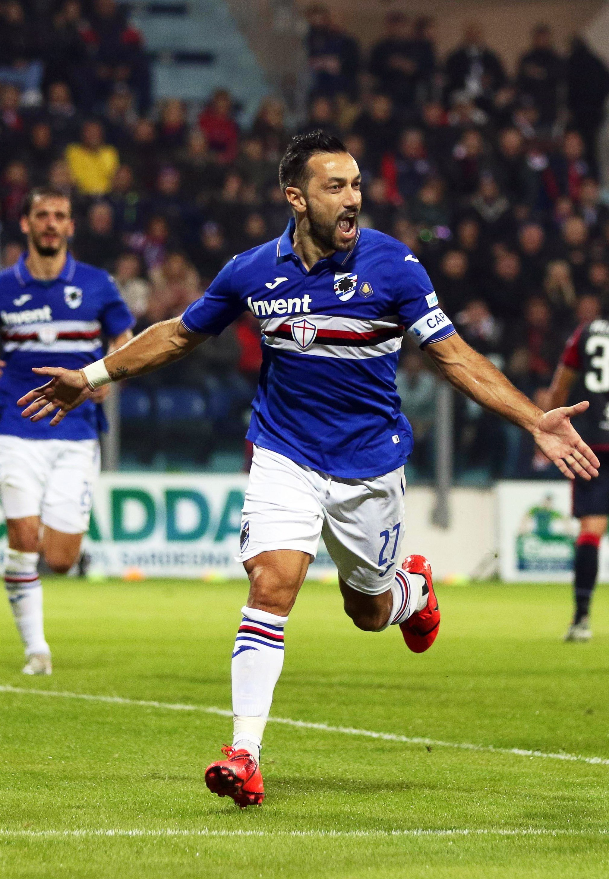 Quagliarella celebra un gol con la Sampdoria.