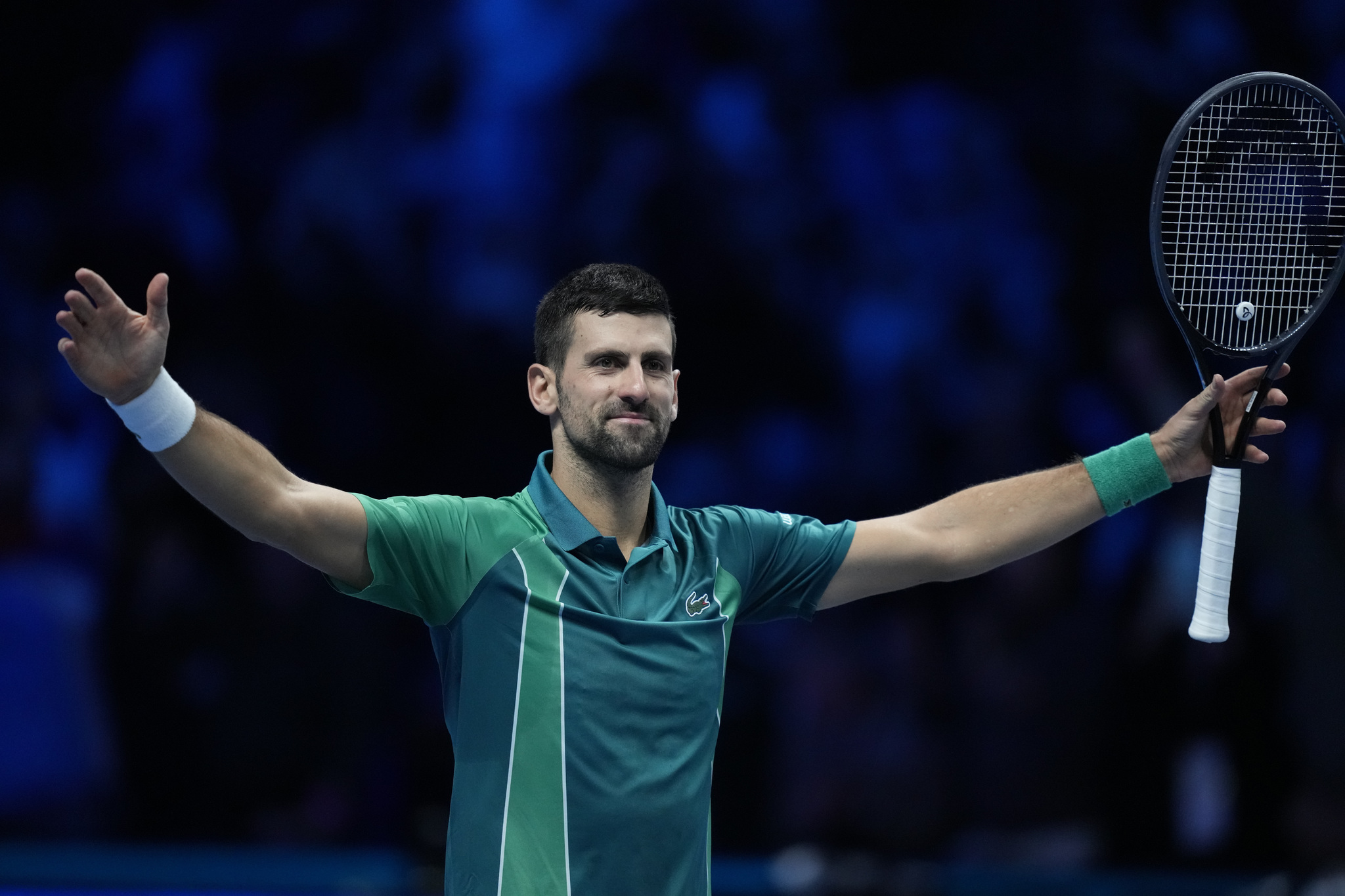 Serbias Novak celebrates after winning the ATP World Tour Finals