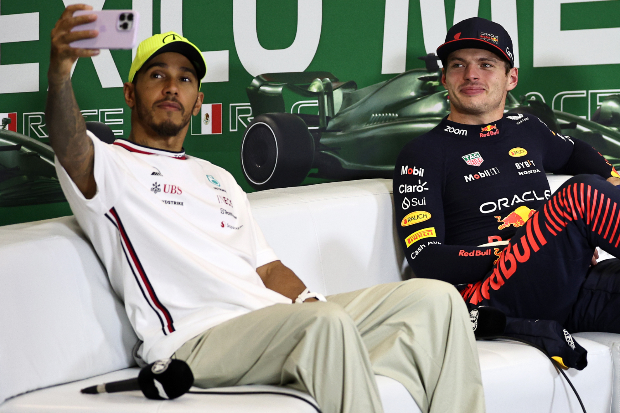 Lewis Hamilton with Max Verstappen in Mexico.