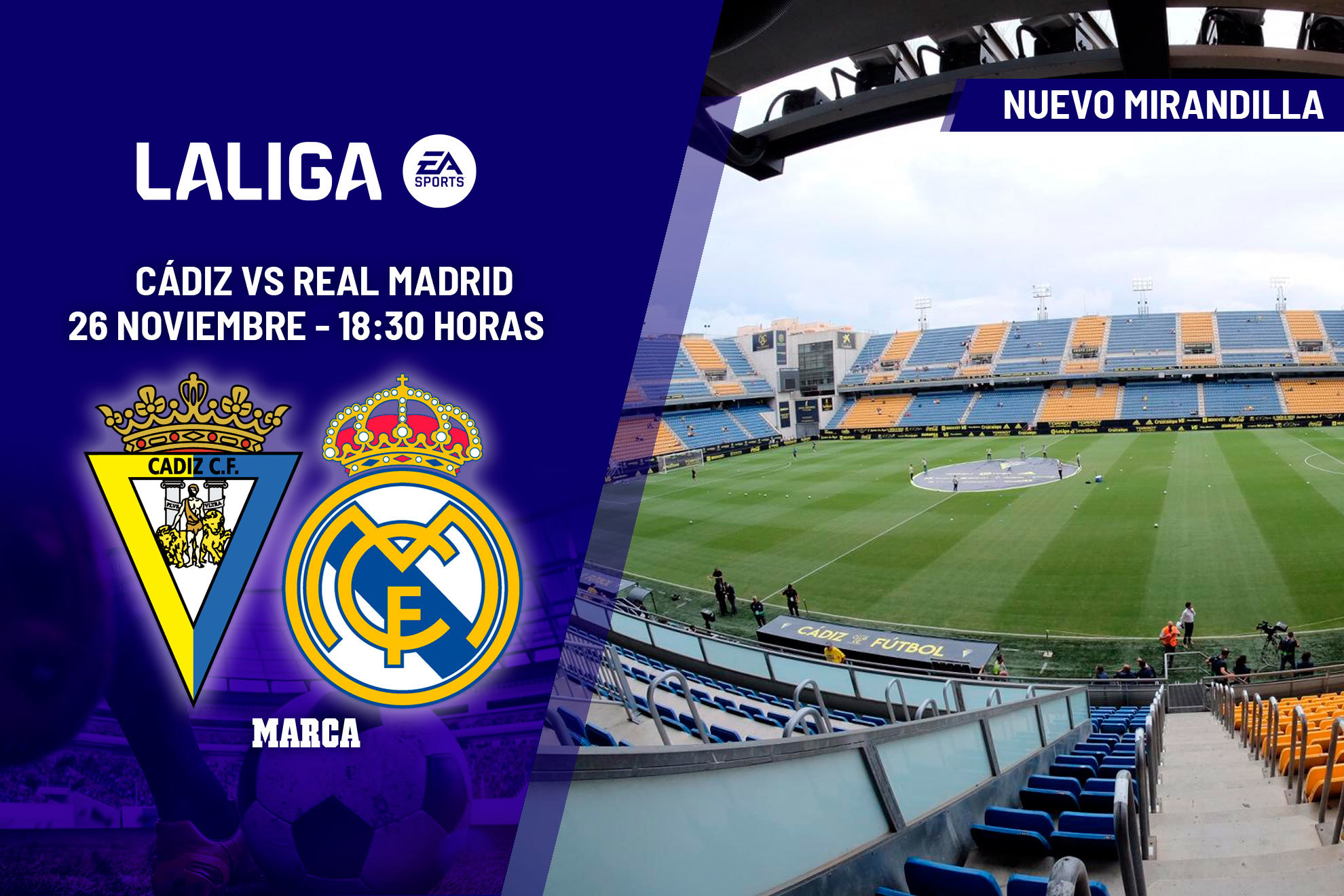 Cádiz - Real Madrid: a qué hora y dónde ver hoy en TV y online la jornada 14 de LaLiga EA Sports