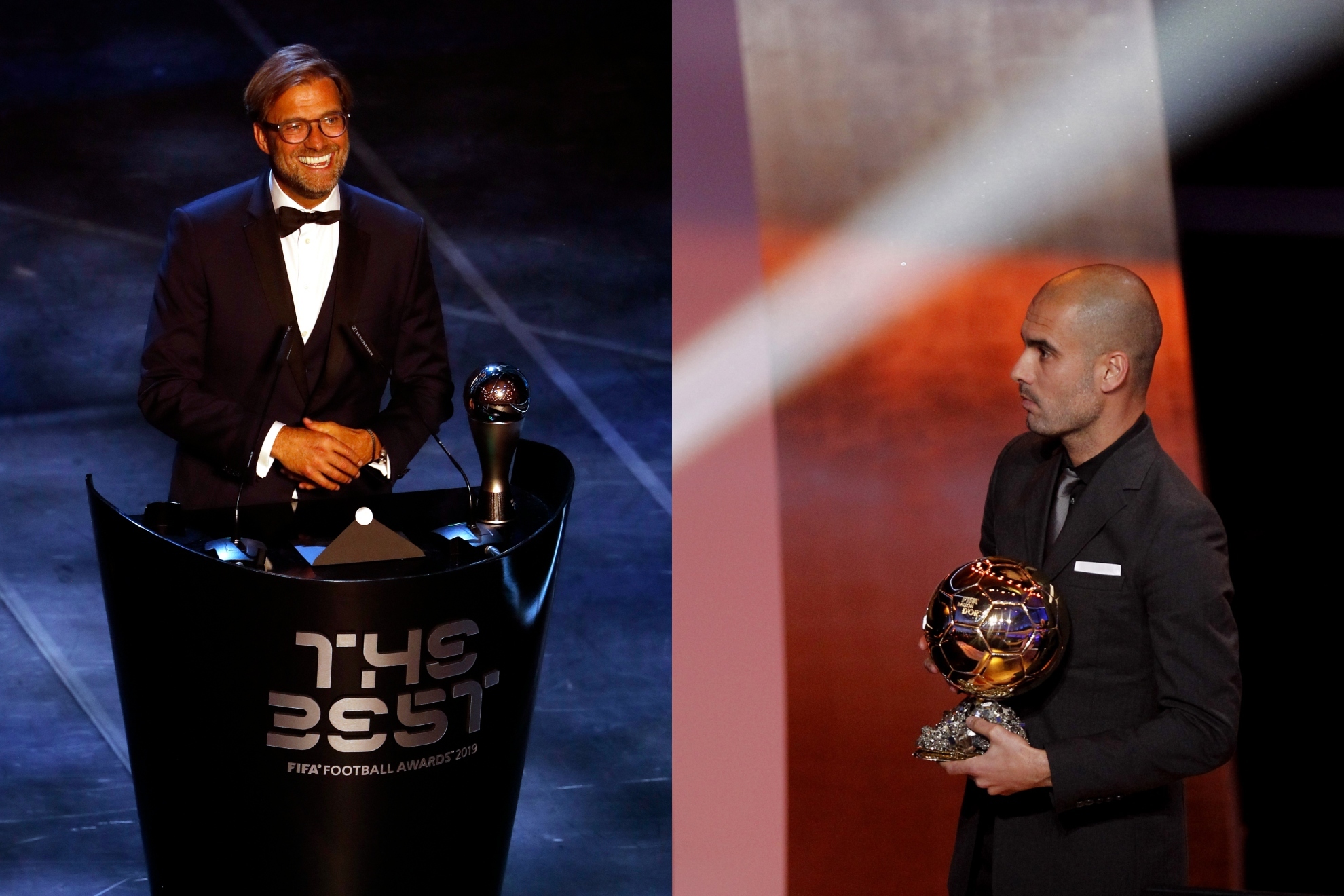 Montaje de Klopp y Guardiola con los Premios The Best y el Bal