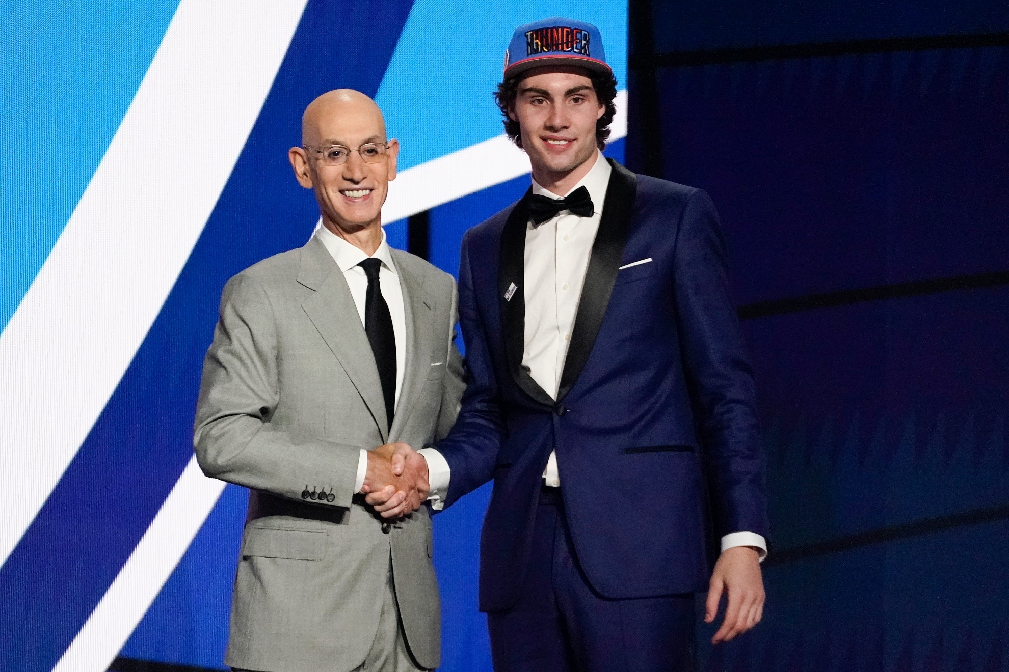 Josh Giddey at the NBA Draft with NBA Commissioner Adam Silver