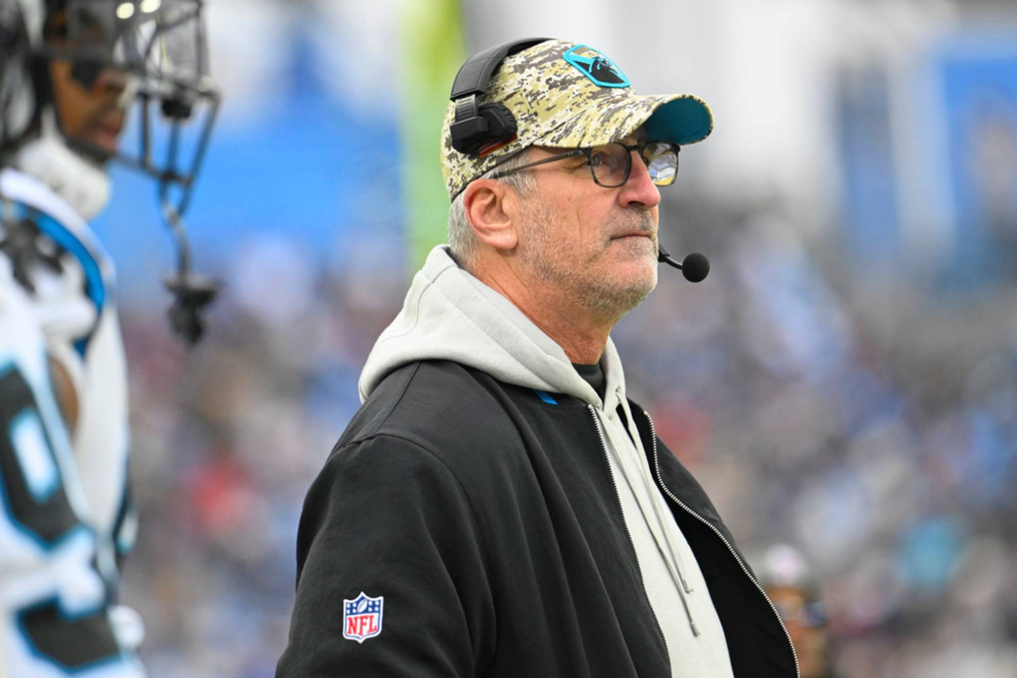 Carolina Panthers head coach Frank Reich watches from the sideline /