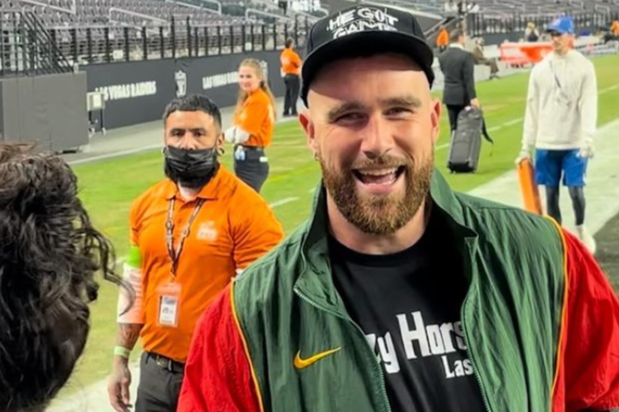 Kelce was captured by a fan in the stands after the game