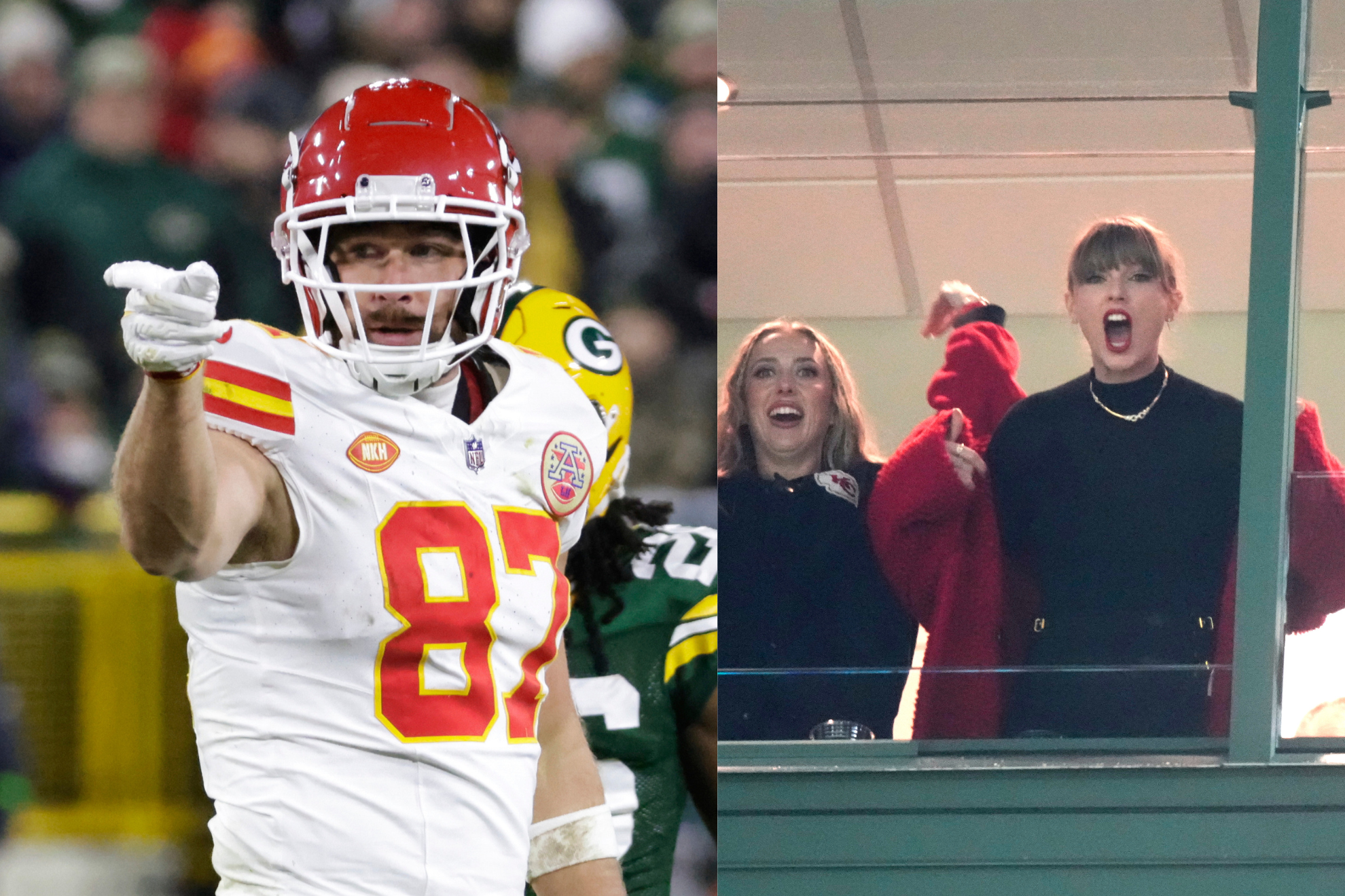 Kelce is hoping the Chiefs pull out the victory with Swift looking on.